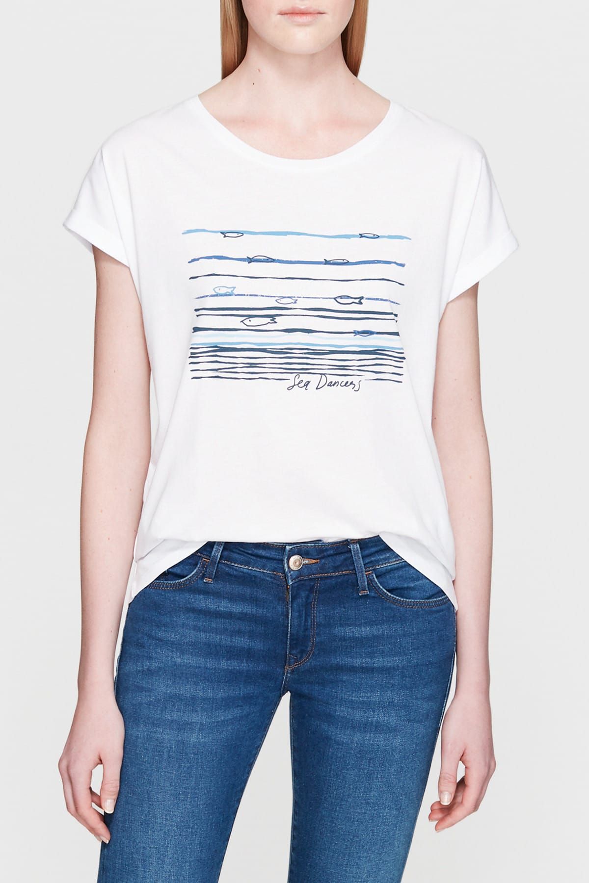 Mavi Kadın Balık Baskılı Beyaz T-Shirt 167879-620