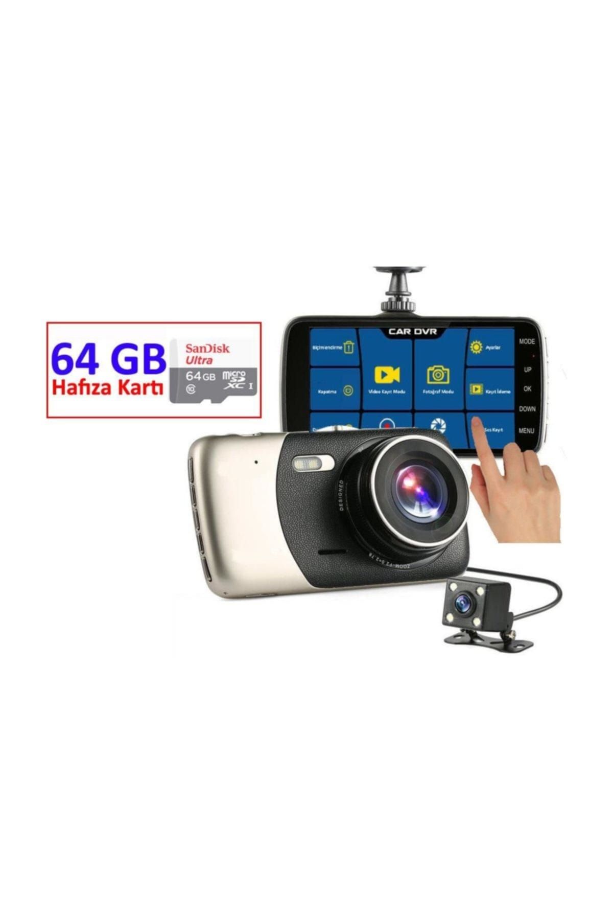 Novatek Dokunmatik Ekran T90+64 GB Hafıza Çift Yön Araç Kamerası