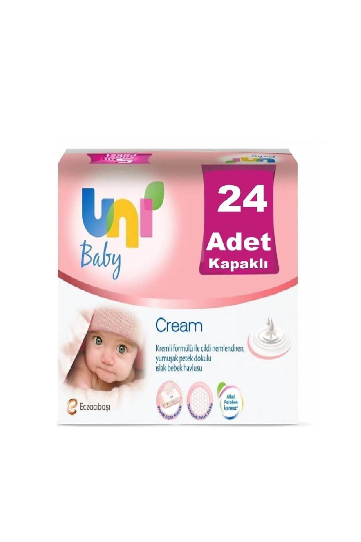 Uni Baby Baby Cream Pişik için Islak Mendil 56 Yaprak 24'lü Kapaklı