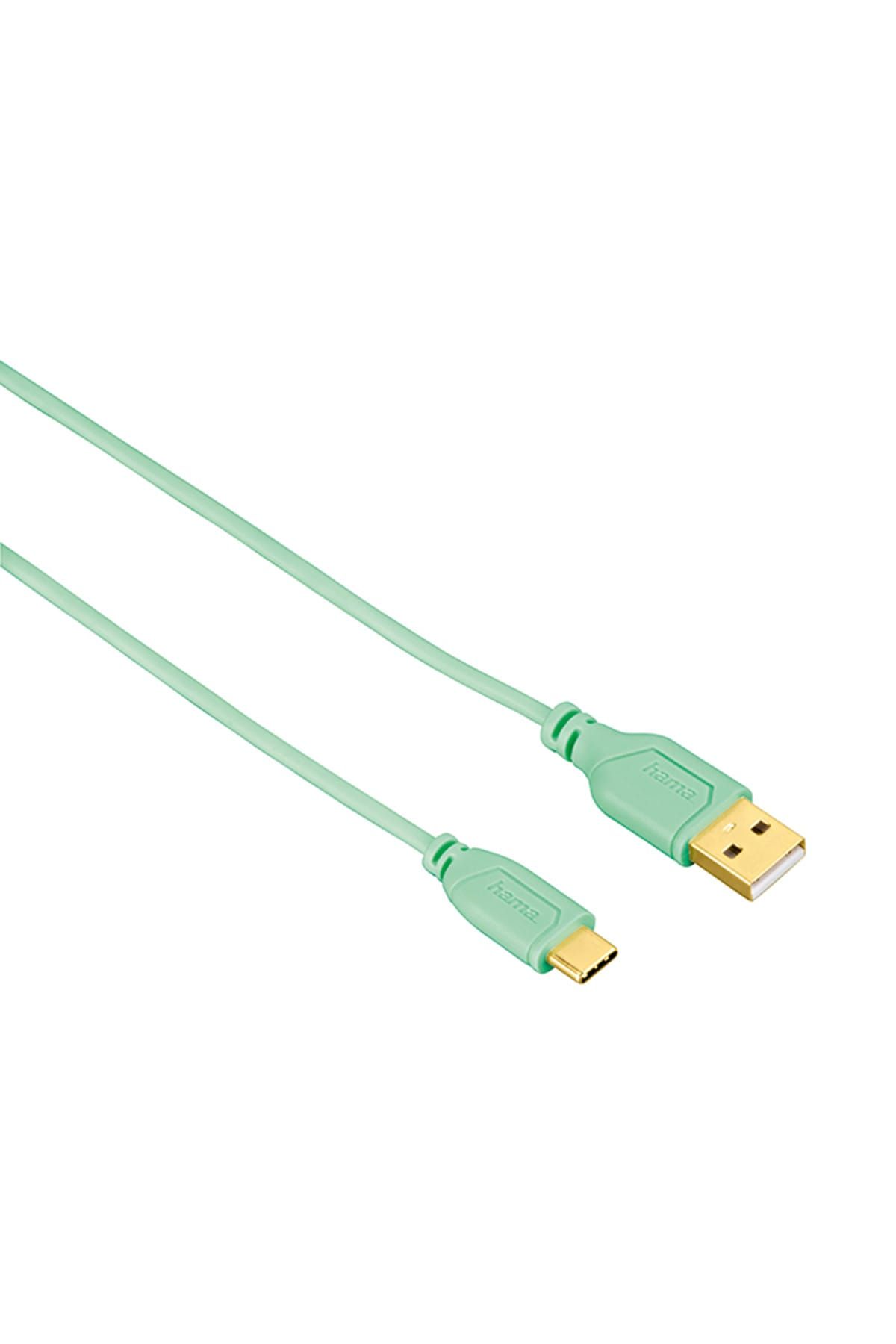 Hama 135786 USB-C Fiş – USB-A Fiş Flexi 0.75m USB Kablo - Green