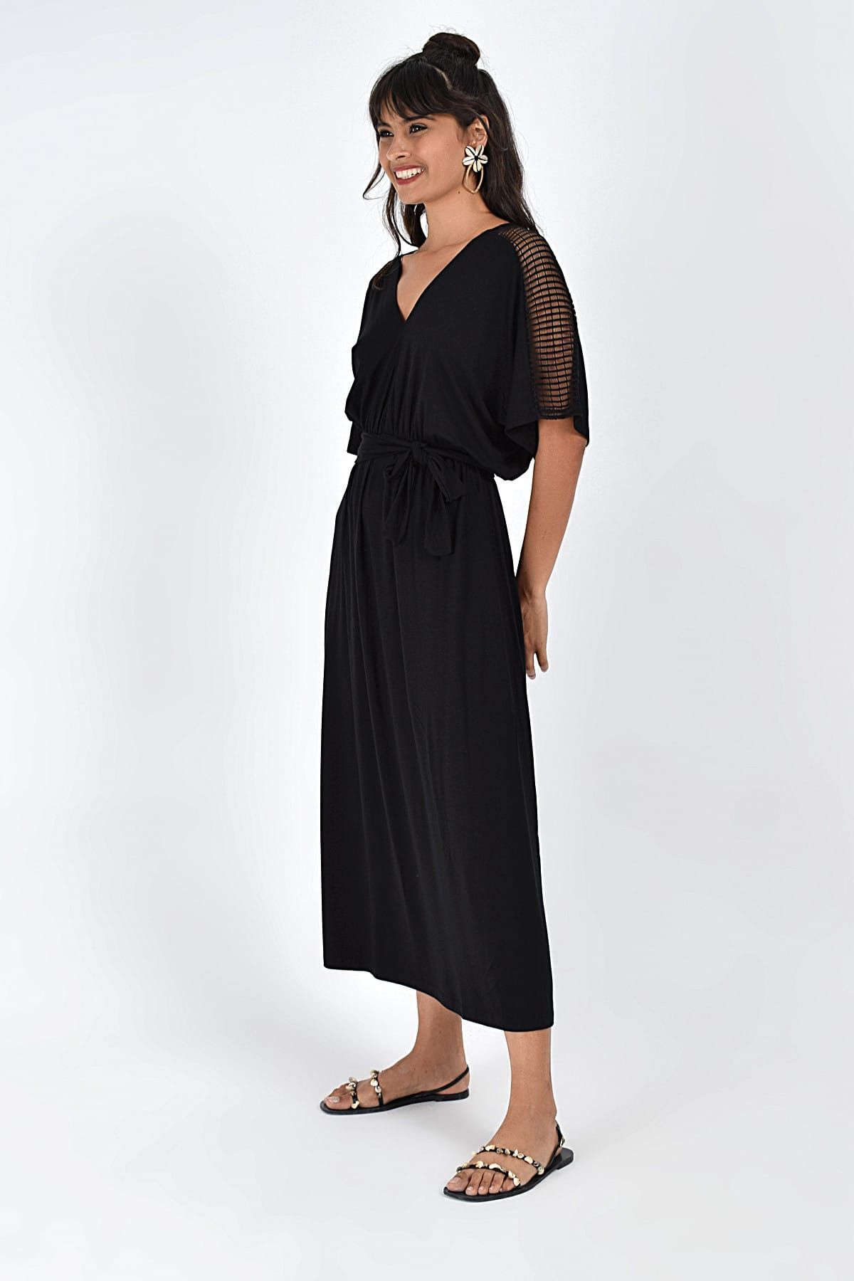 Cool & Sexy Kadın Siyah Omuzları File Elbise MP285-1