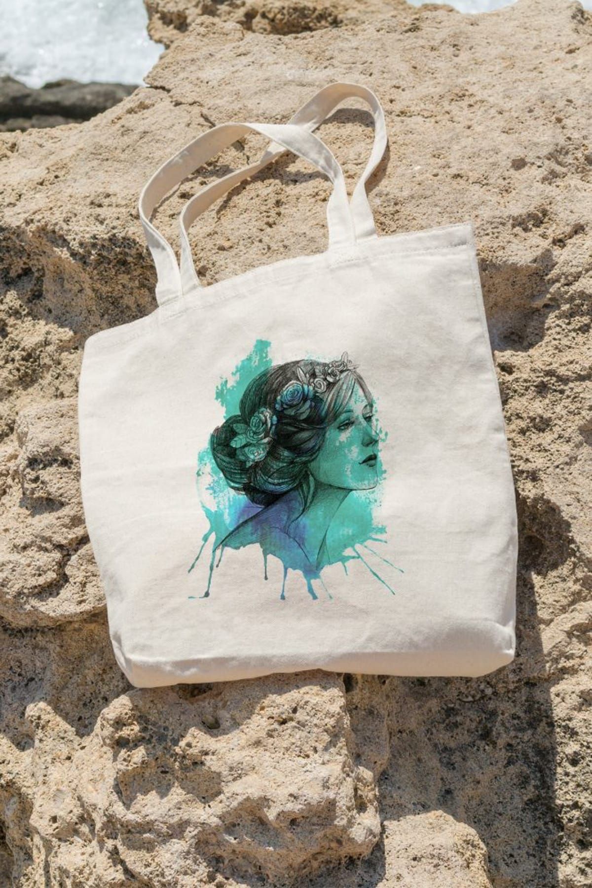 Angemiel Bag Sulu Boya Efektli Asil Kadın Alışveriş Plaj Bez Çanta