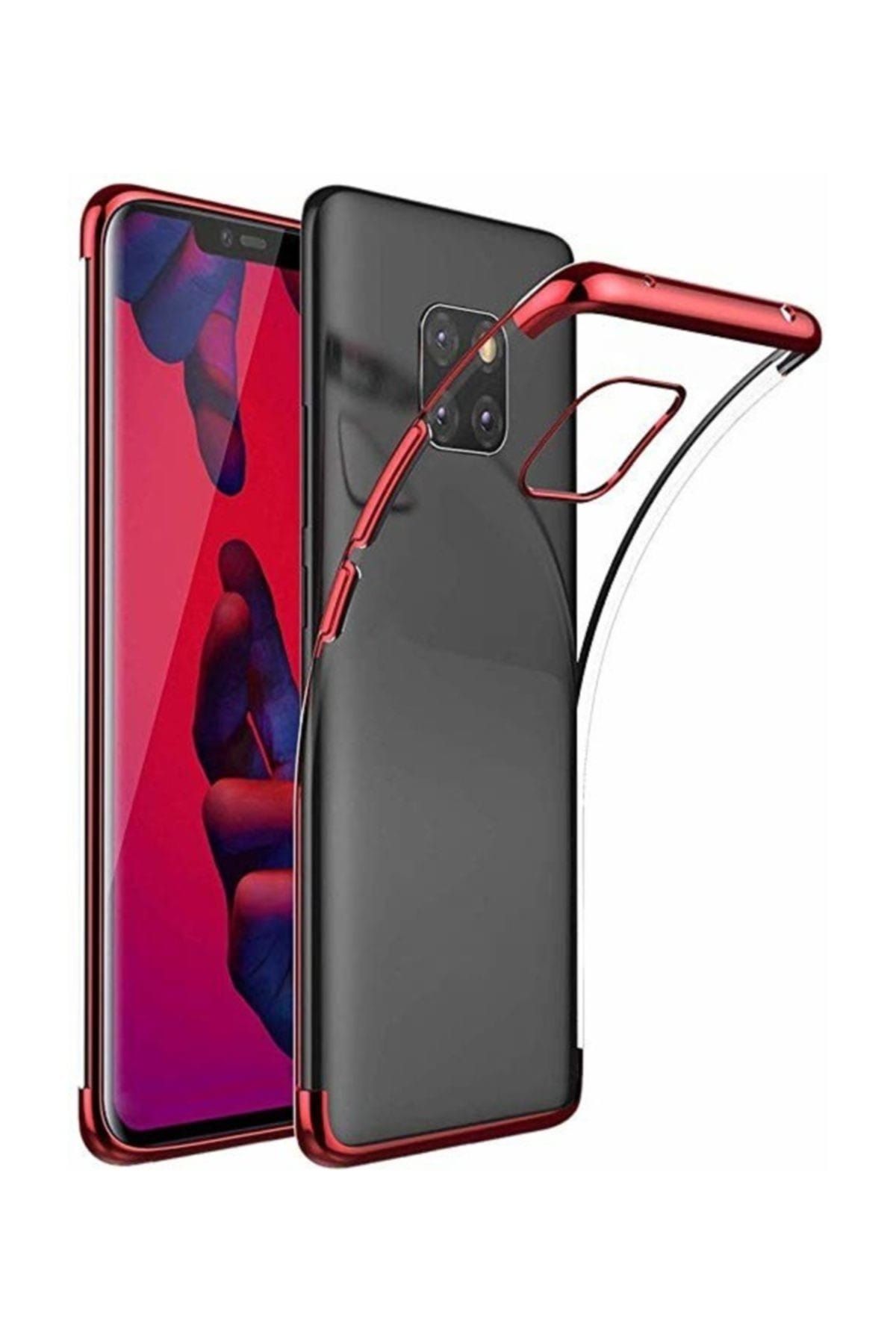 KNY Huawei Mate 20 Pro Kılıf 4 Köşe Renkli Şeffaf Laser Silikon+Cam Ekran Koruyucu