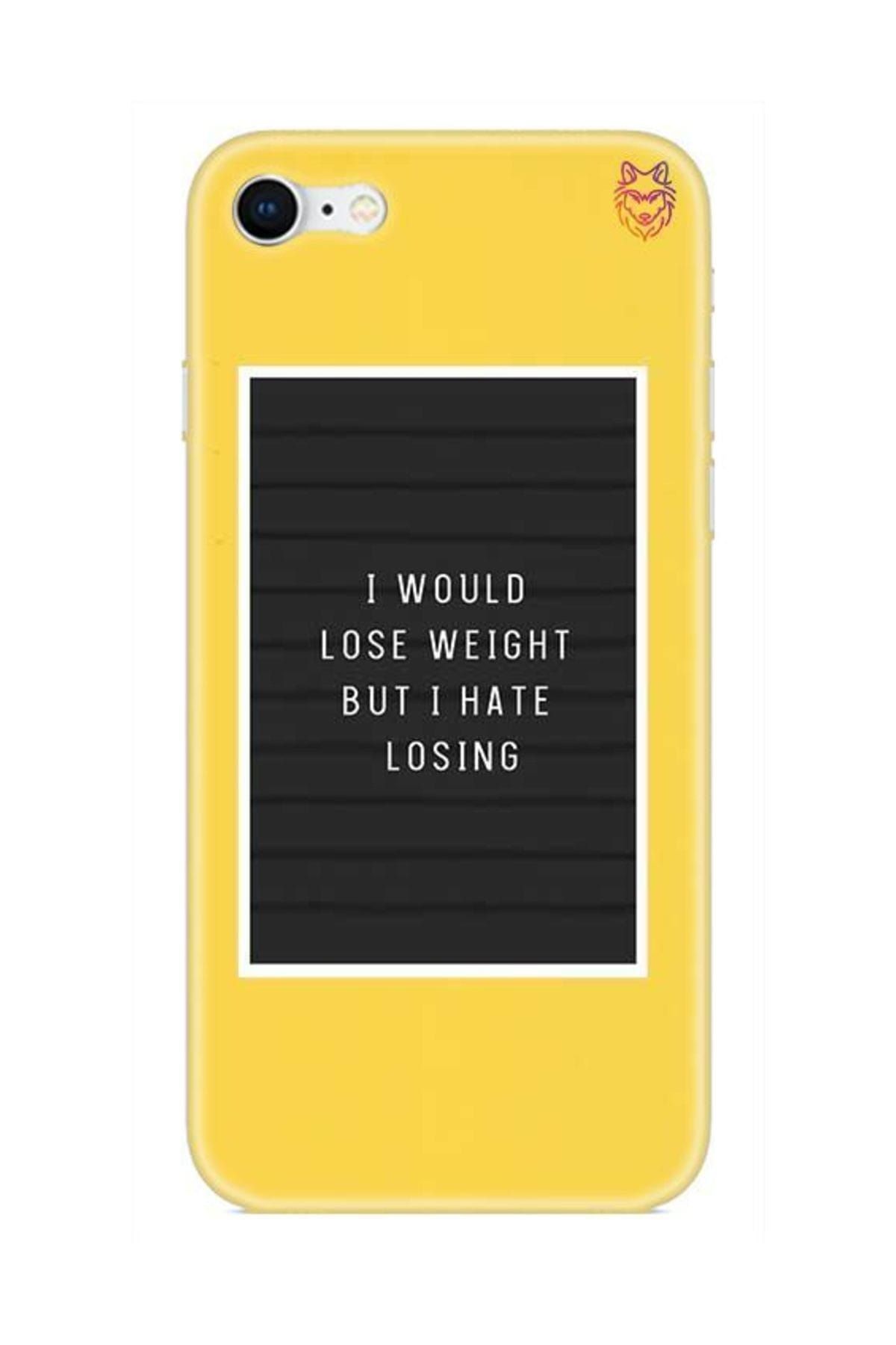 Wolf Dizayn iPhone 8 Sarı Silikon Kılıf - I Hate Losing