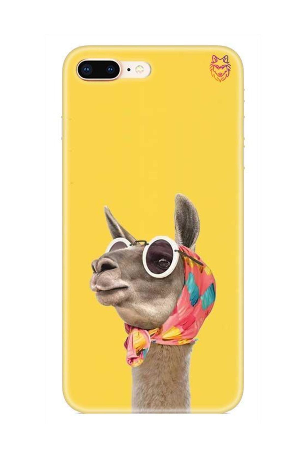 Wolf Dizayn iPhone 8 Plus Sarı Silikon Kılıf - Lama