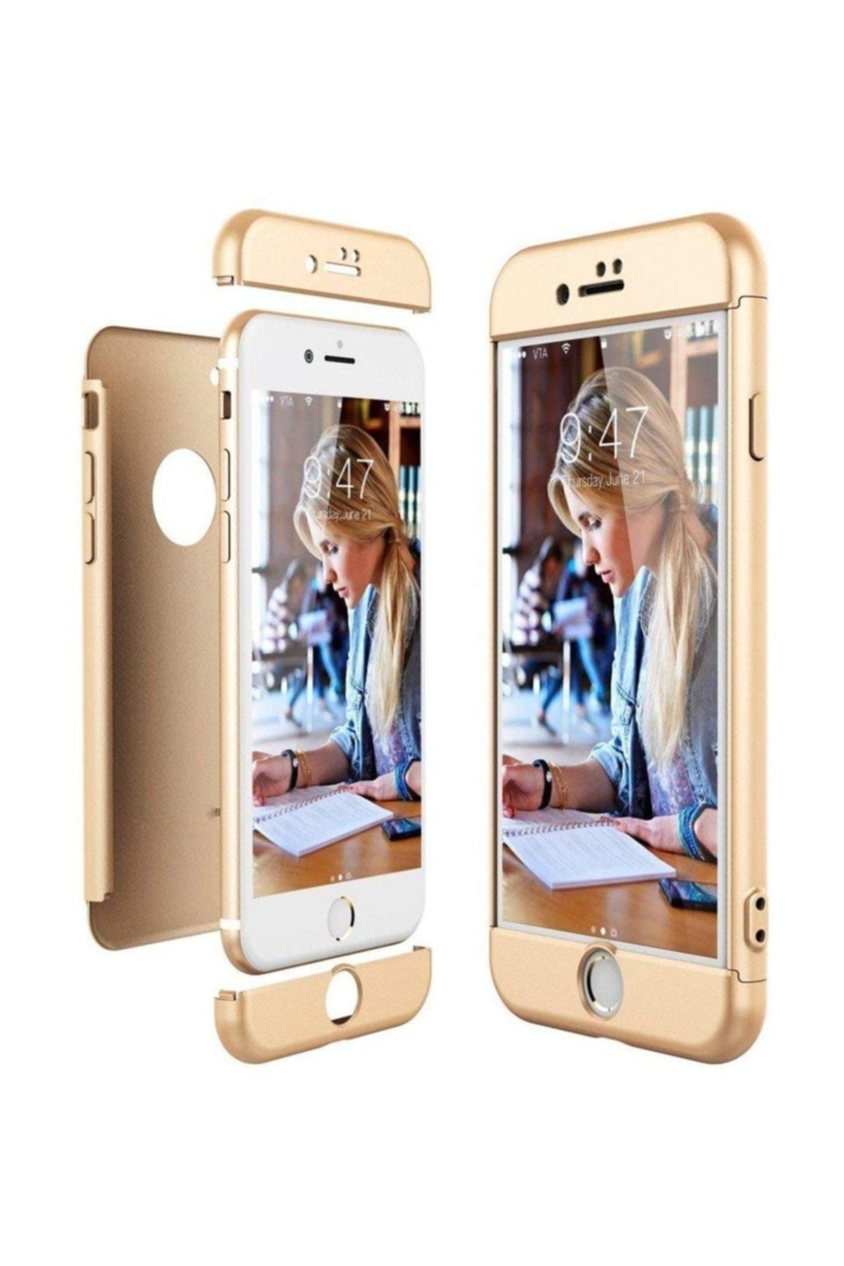 Kılıfreyonum İphone 7 Plus 3 in 1 360 Derece Tam Korumalı Kılıf Gold