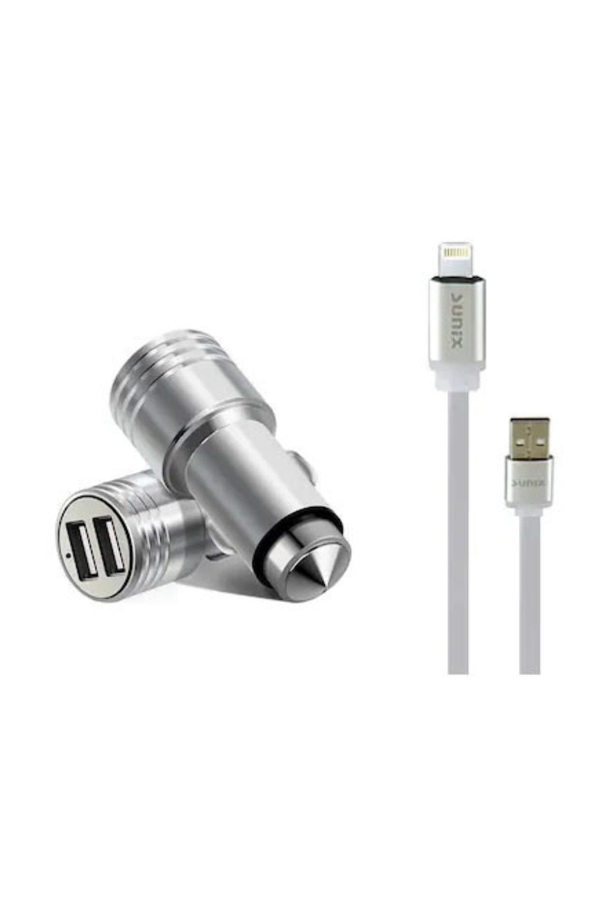 Syronix Apple iPhone Metal Araç  2.4A Lightning Kablolu Hızlı Şarj Aleti Cihazı