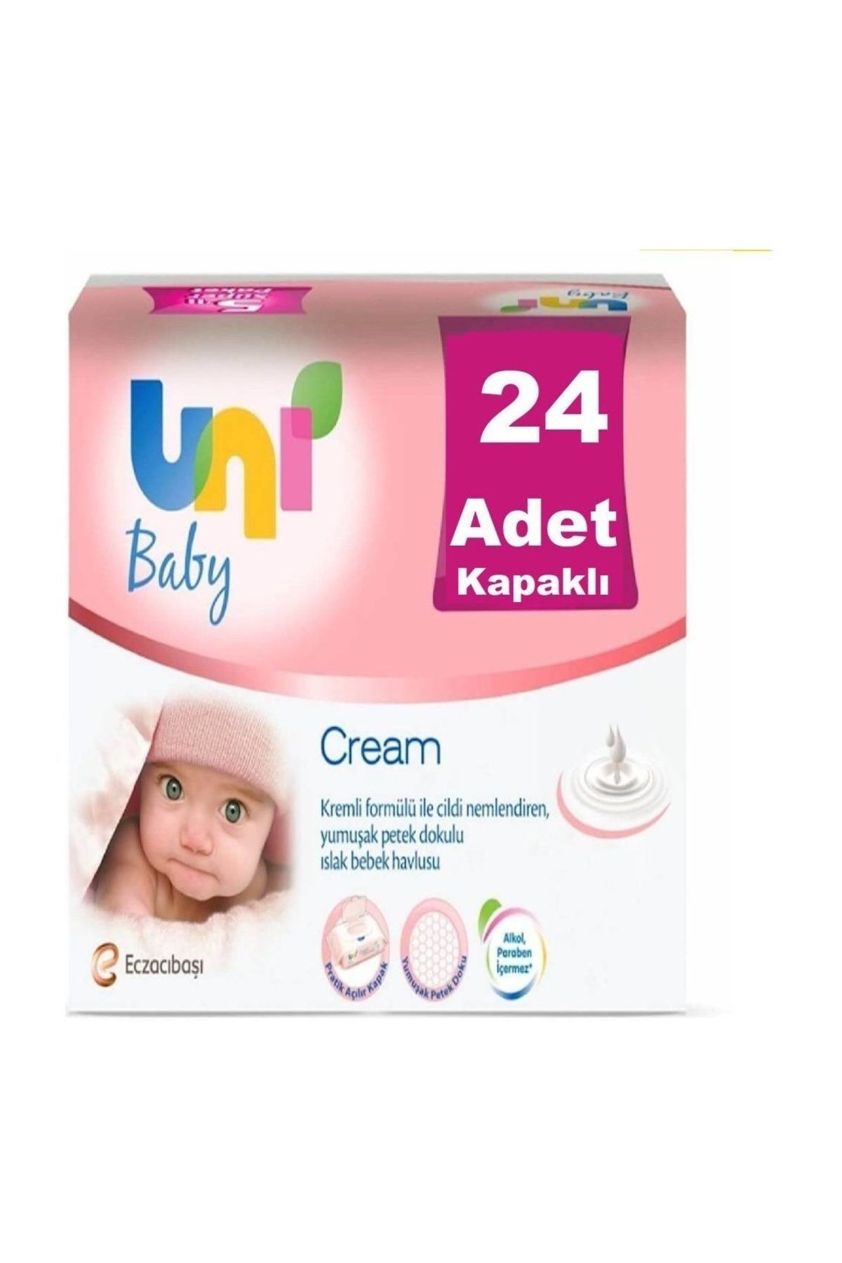 Uni Baby Cream Pişik için Islak Mendil 24'lü Paket