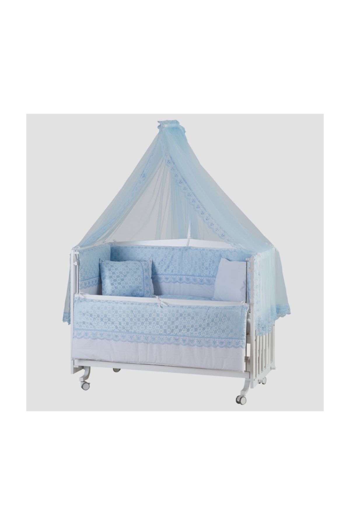 G&G baby Beşik Uyku Seti Dream Mavi Lüks 60*120 Cm Cibinlik Ve Askı Dahil