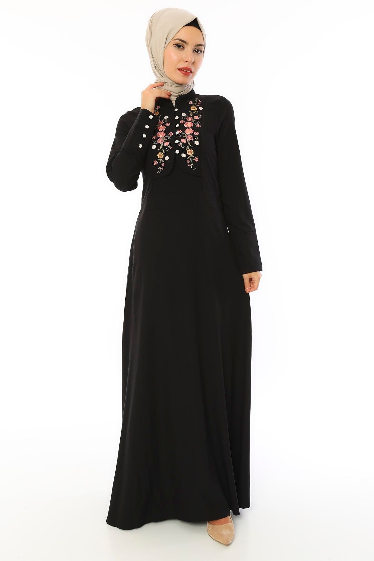 apsen Kadın Siyah Çiçek Desenli Valencia Elbise 3545