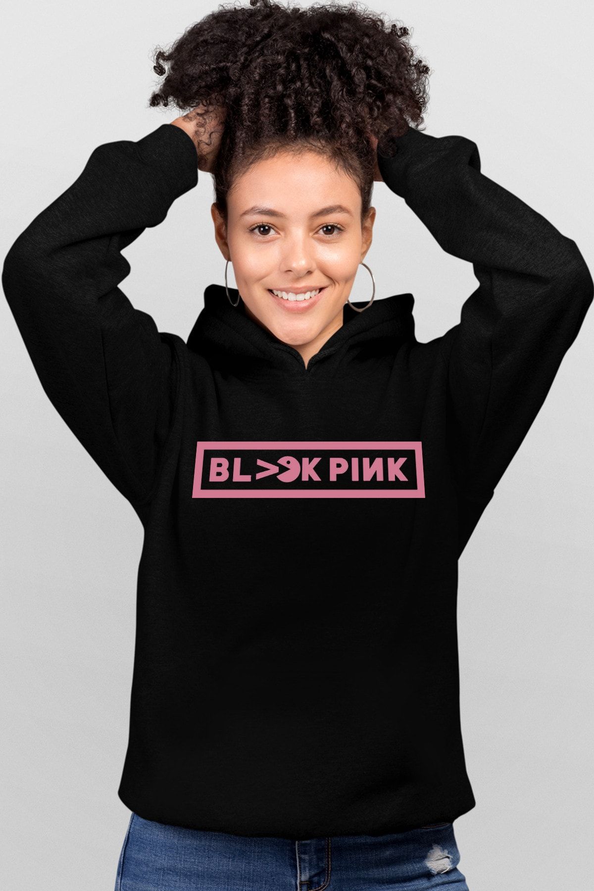 ROCKANDROLL Blackpink Pac Siyah Kapşonlu Kadın Sweatshirt
