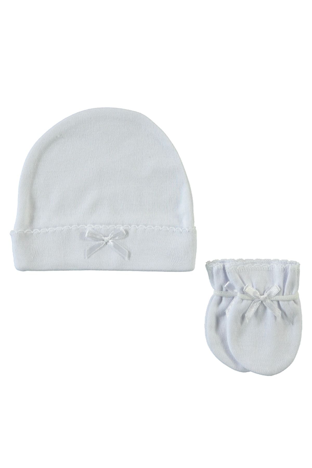 Sevi Bebe Beyaz bebek Şapka Eldiven Takımı