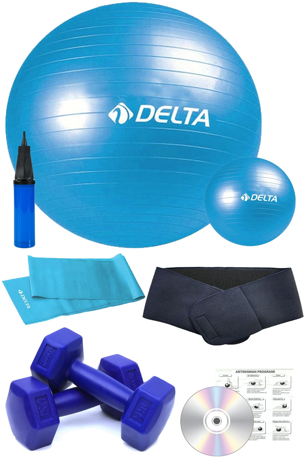 Delta 8 Li Pilates Seti 1Kg Dambıl Ağırlık Plates Egzersiz Topu Termal Bel Kemeri