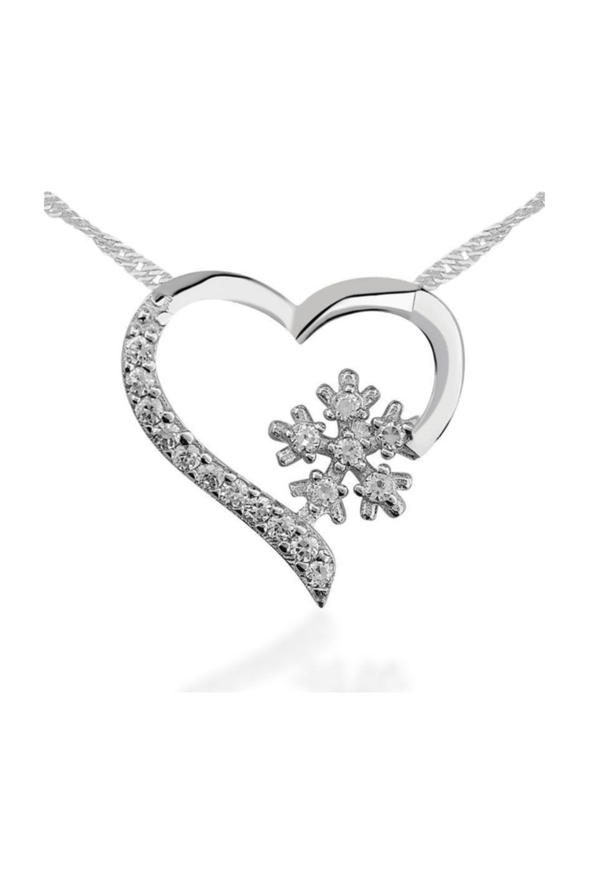 Takı Dükkanı Kalp Kar Tanesi Gümüş Kolye Sevgiliye Hediye Tkl15