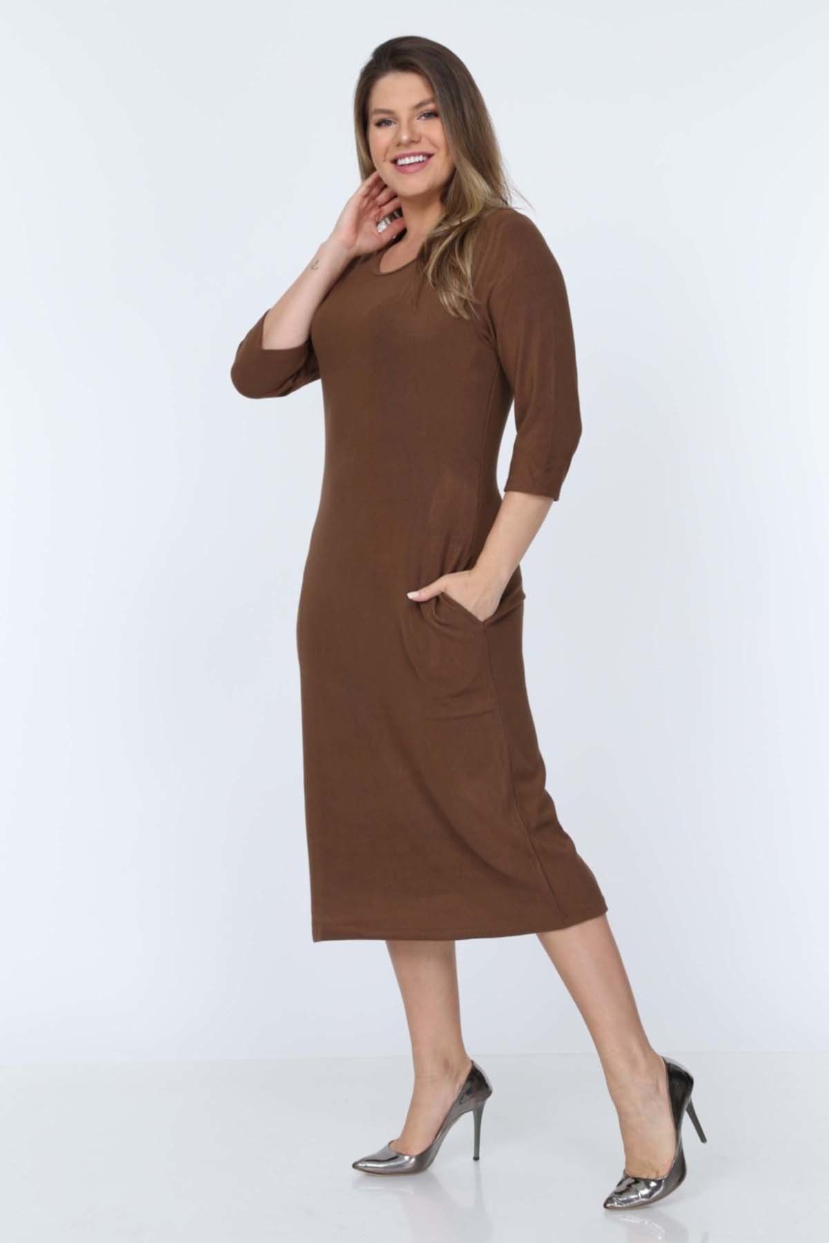 modayız Kadın Kahverengi Cepli Kahverengi Elbise 11E-0712