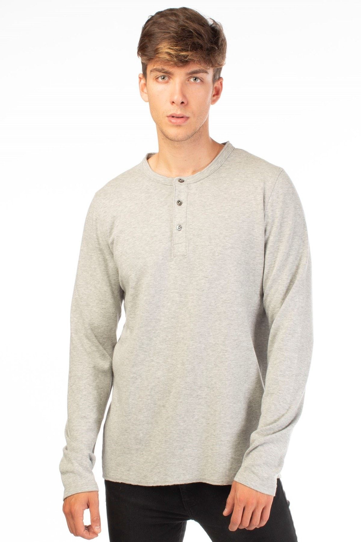 Benson Erkek Açık Gri Düğmeli Sweatshirt MMC02