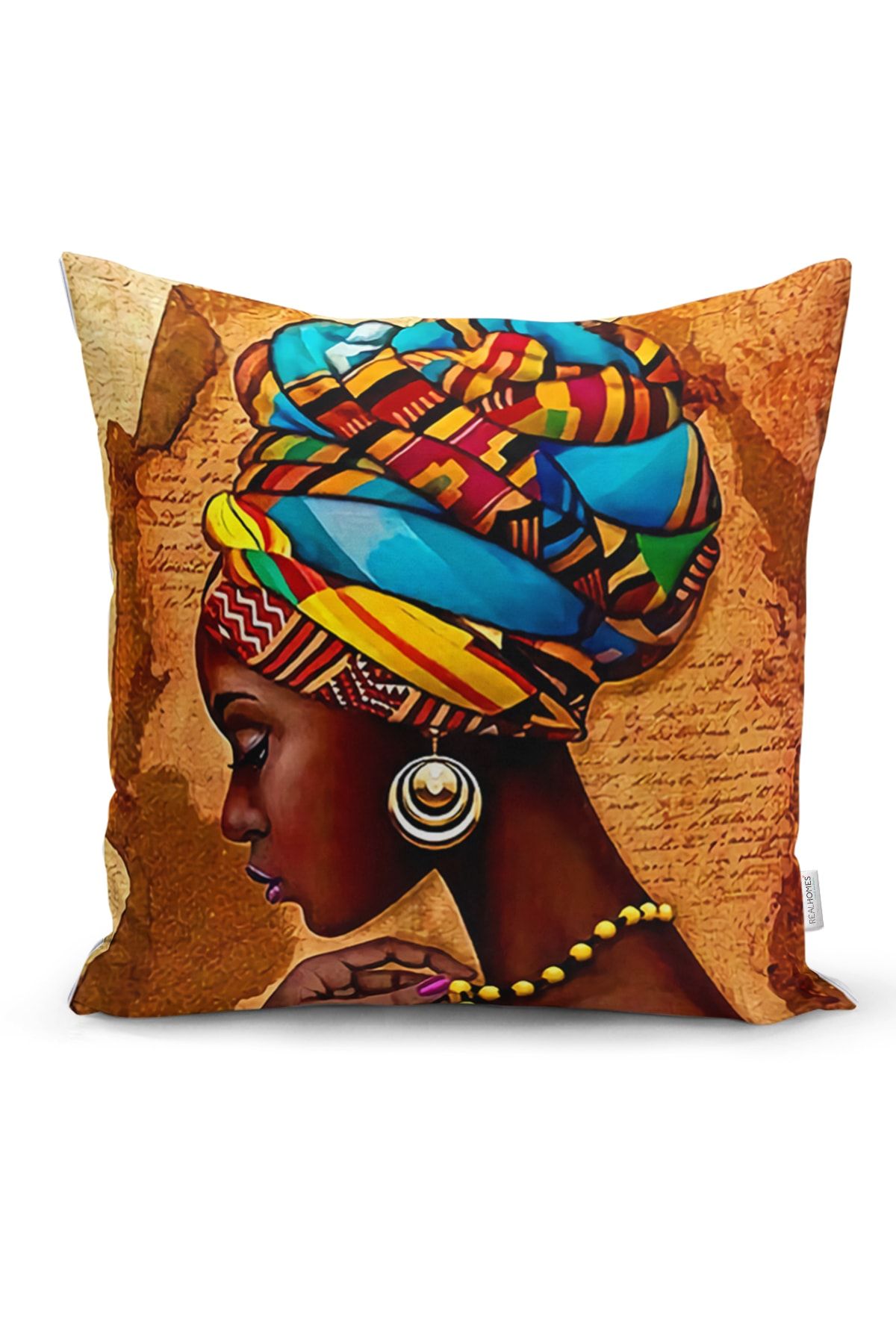 Realhomes African Woman Çizimli Dijital Baskılı Modern Yastık Kırlent Kılıfı