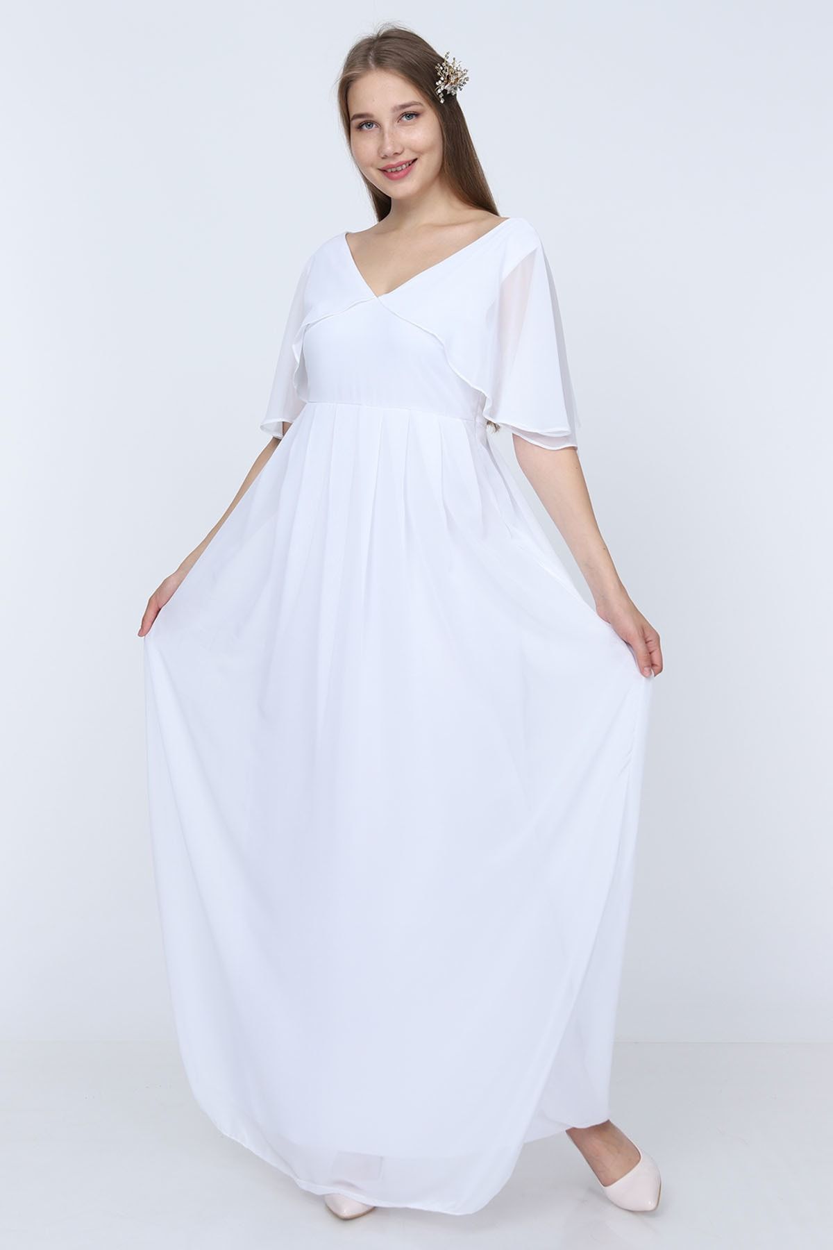 MODA LABİO Kadın Beyaz Melek Kol Elbise ML020300X