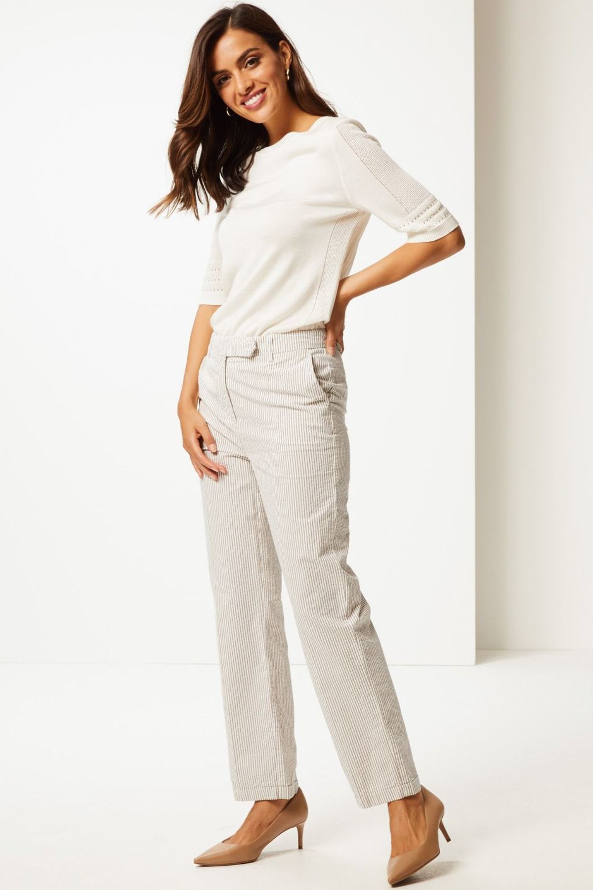 Marks & Spencer Kadın Multi Renk Saf Pamuklu Çizgili Pantolon T57006804U