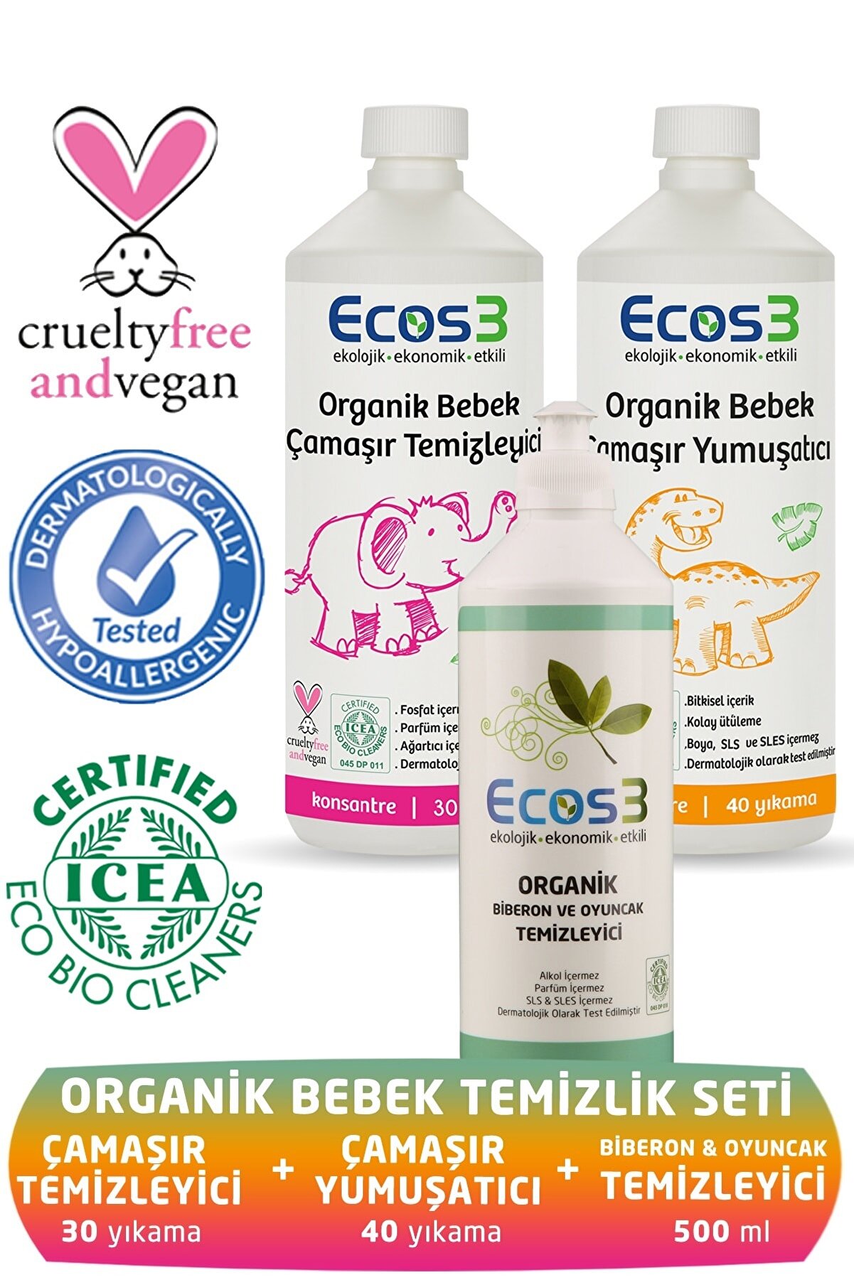 Ecos3 Organik Bebek Temizlik Seti ( 3 Ürün)(çamaşır Temizleyici Ve Yumuşatıcı + Biberon Temizleyici)