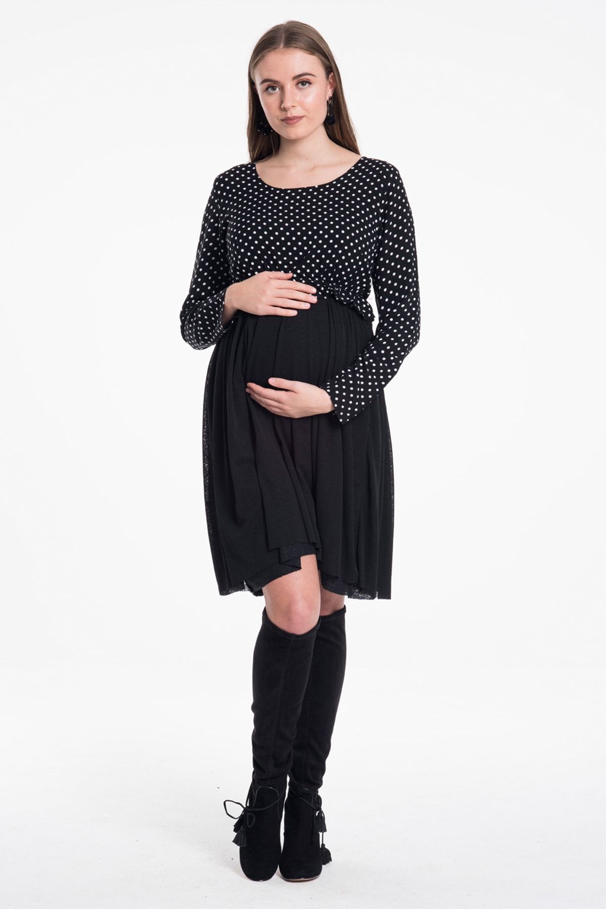 Lyn Devon Hamile Miracle Puanlı Elbise - Siyah