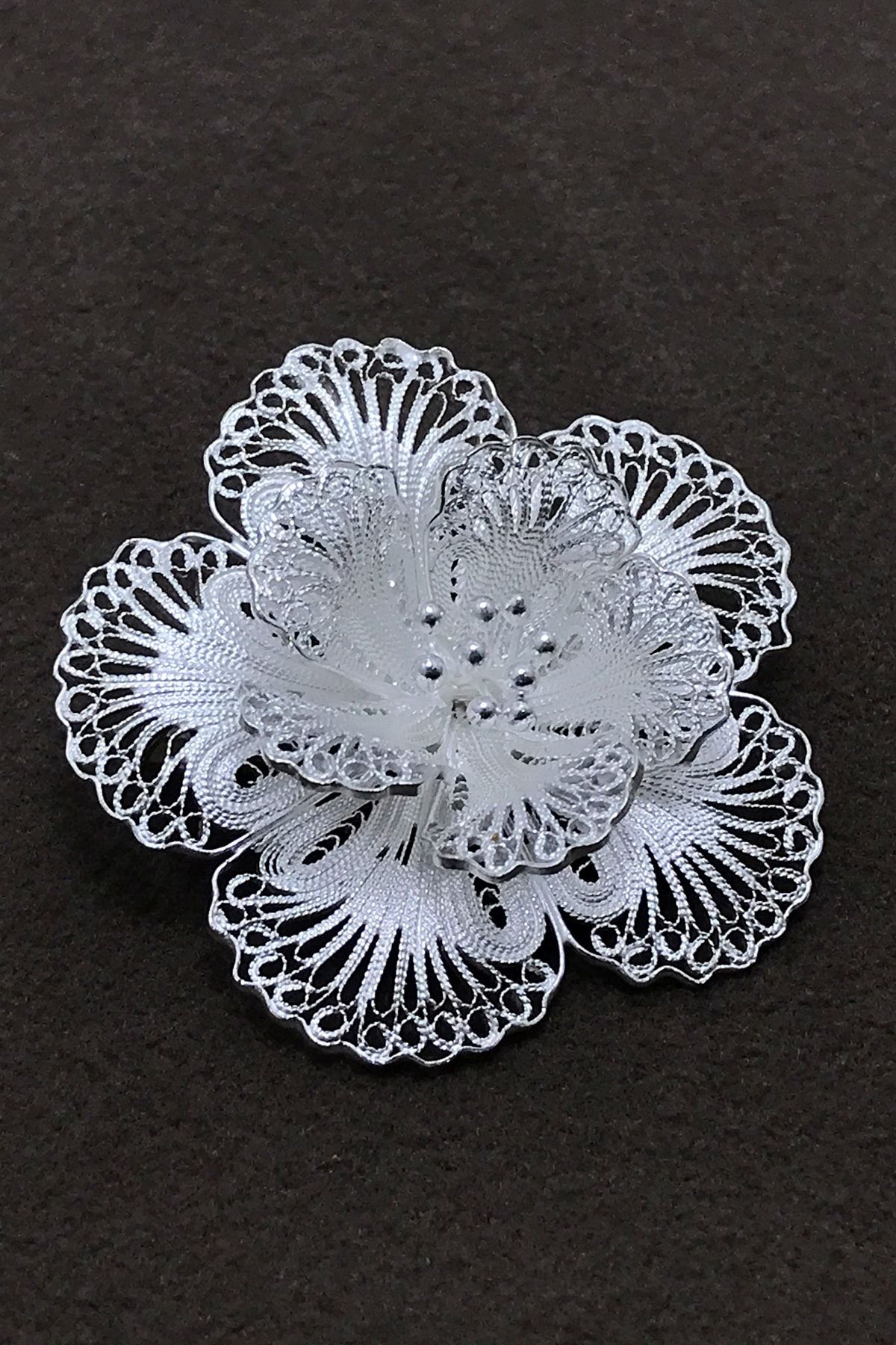 Midyat Nurtaş Gümüş Kadın Çiçek Tasarım Elişçiliği Telkari Gümüş Broş (Yaka İğnesi) MNG201014271