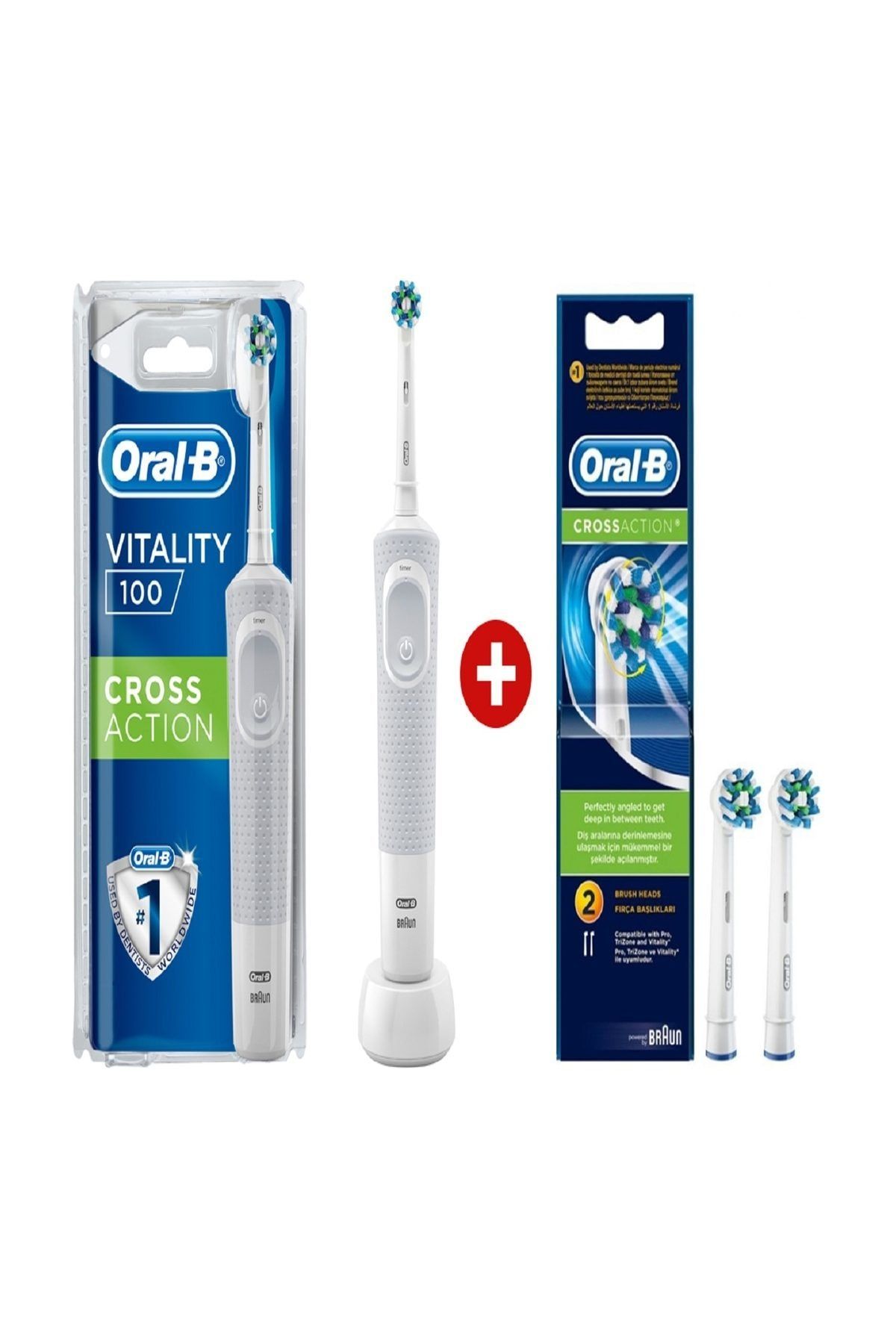 Oral-B Vitality 100 Cross Action White Elektrikli Diş Fırçası + 2'li Yedek Başlık