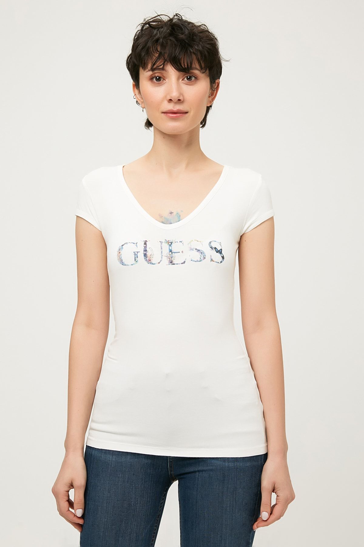 Guess Collection Kadın Beyaz T-Shirt W64I2IK6KE9