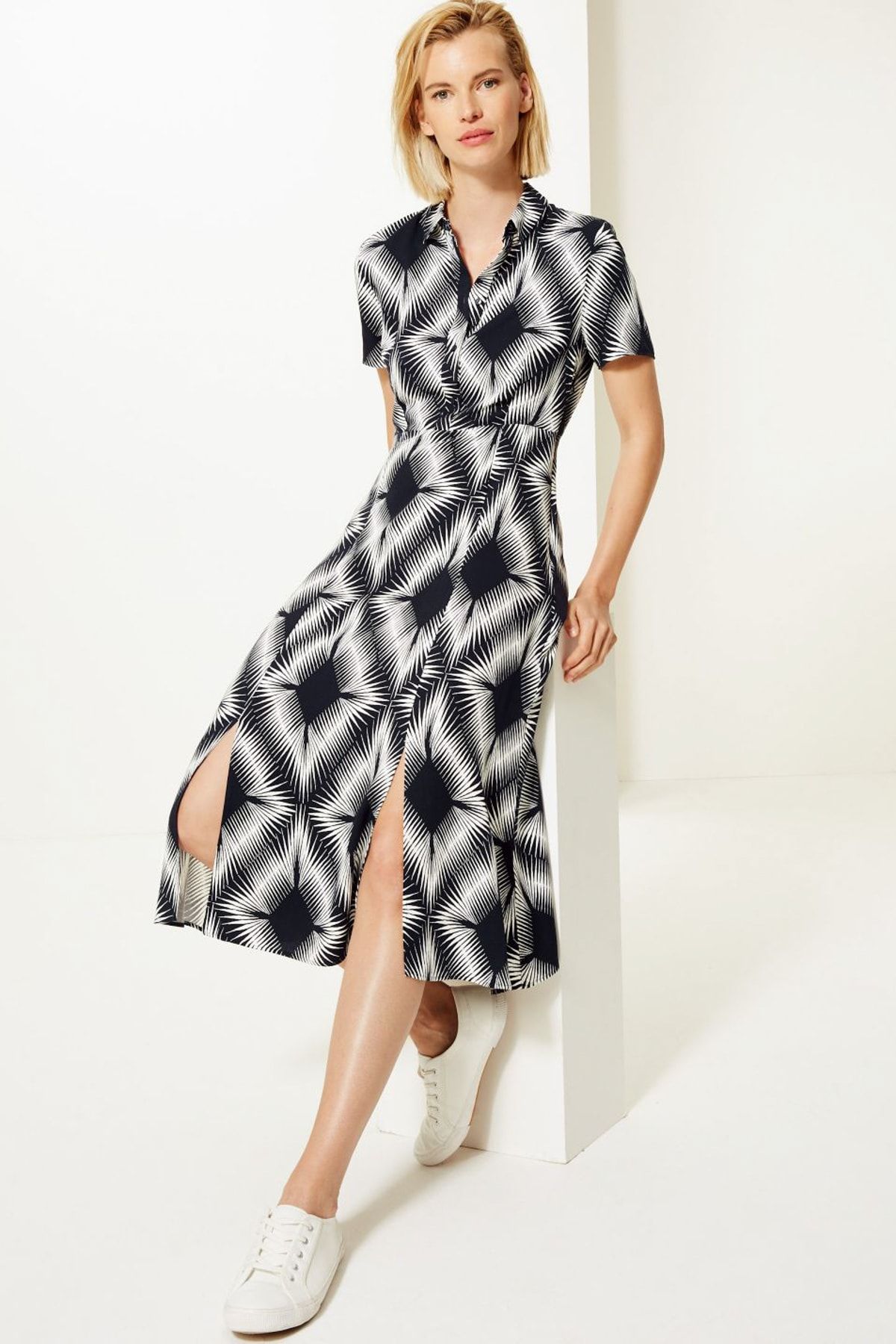 Marks & Spencer Kadın Gri Kısa Kollu Midi Elbise T42008248