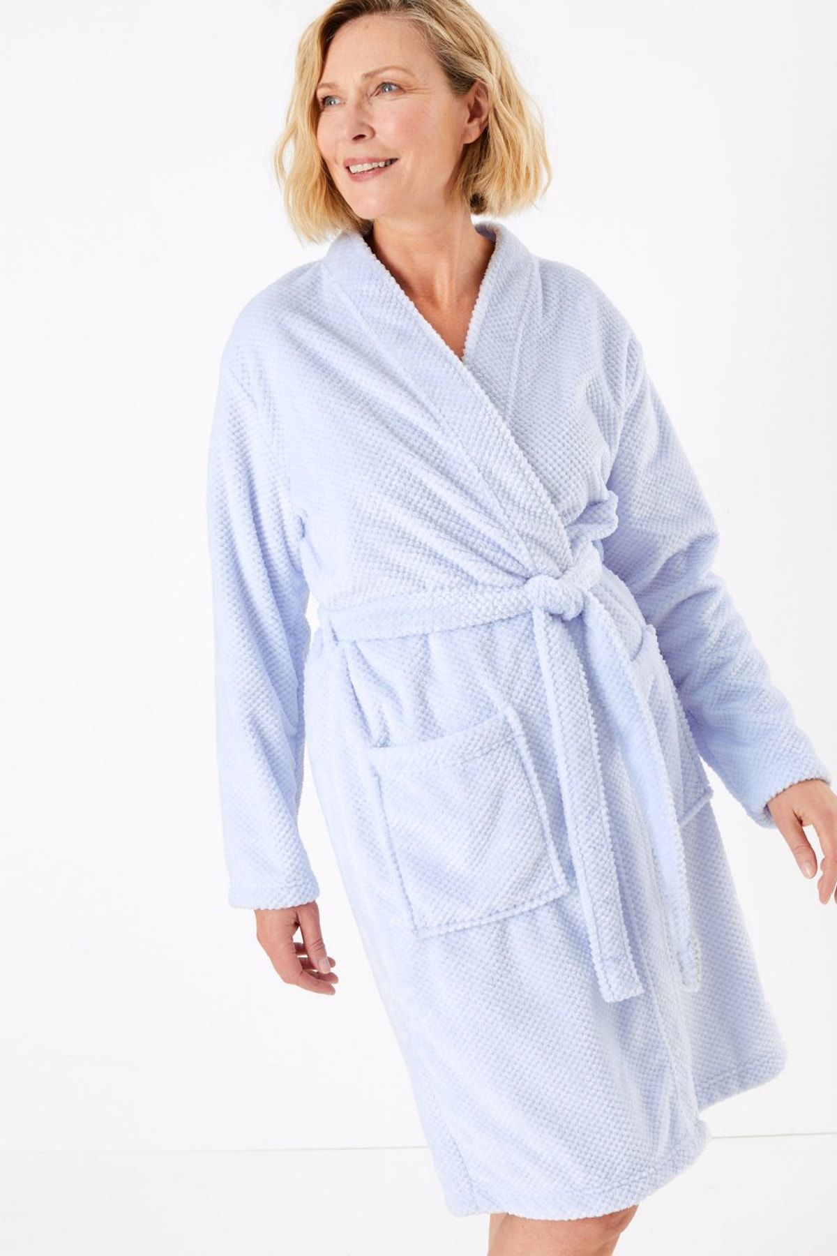 Marks & Spencer Kadın Mavi Dokulu Kimono Sabahlık T37002300G