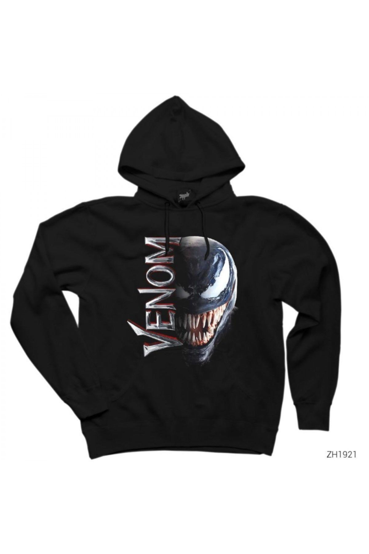 Z zepplin Venom Half Face Siyah Kapşonlu Oversize Içi Polarsız Sweatshirt / Hoodie