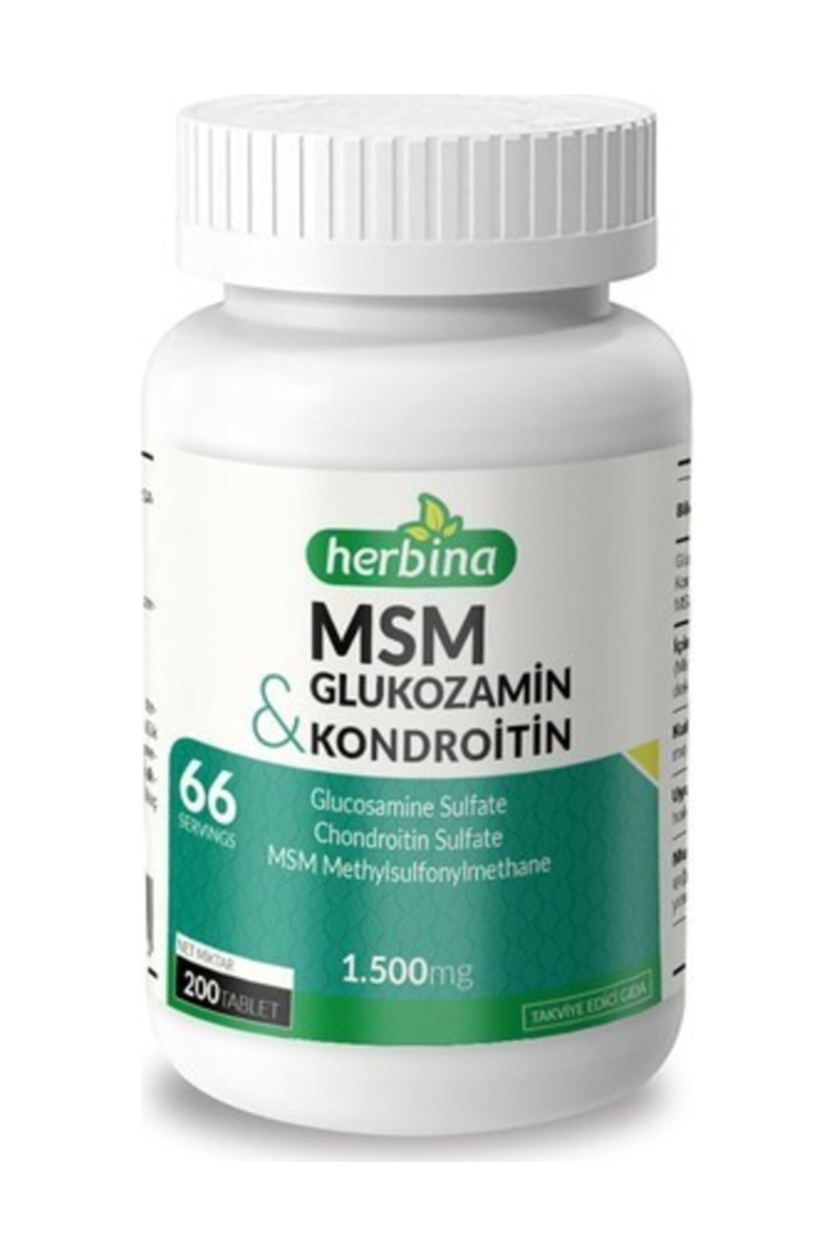 Herbina Glukozamin Sülfat Kondroitin Sülfat Msm Metilsülfonilmetan 200 Tablet X 1500 Mg