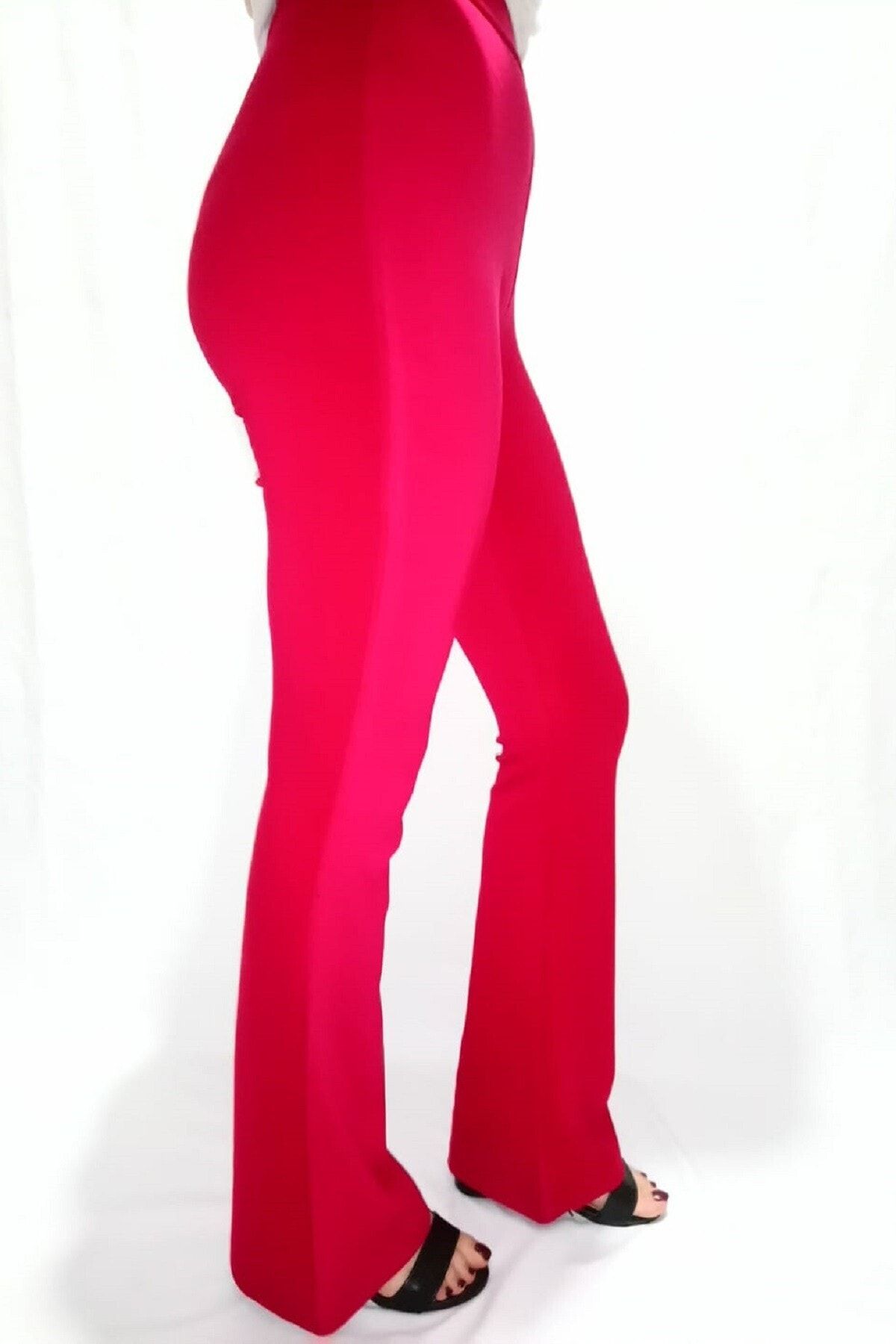 Modoo Tekstil Kadın Kırmızı Rengi Likralı Düz Uzun Disko Tayt