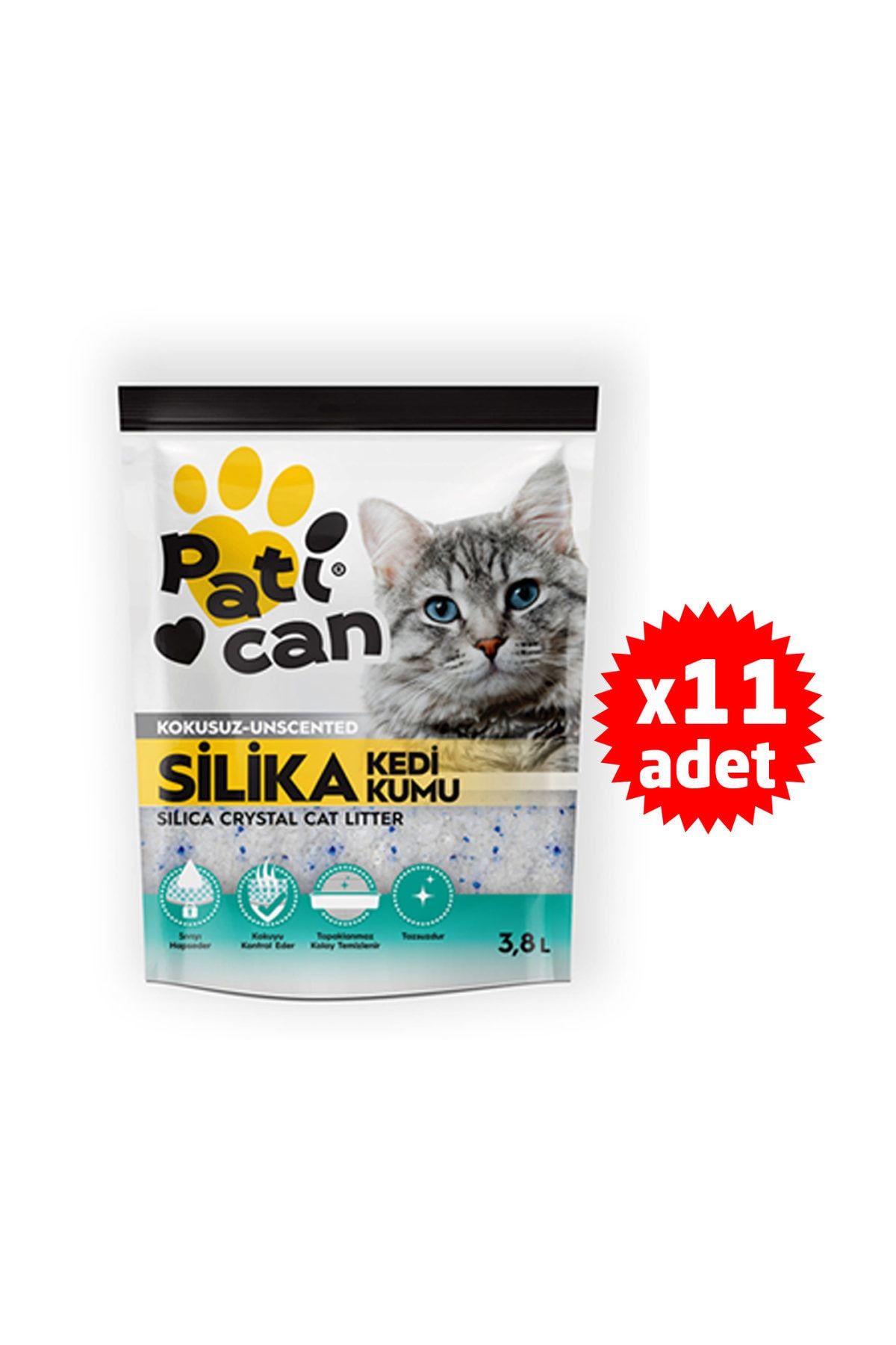 Patican Silika Kristal Kedi Kumu 3.8 Lt x 11 Adet