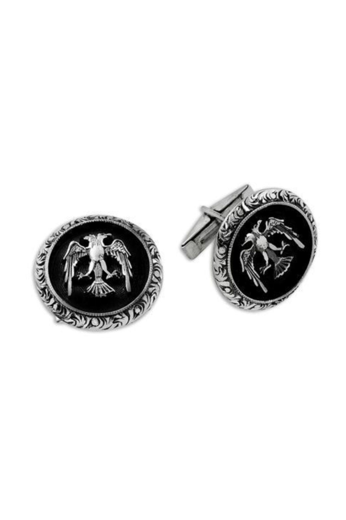 OltutaşıMarket Erkek Çift Başlı Kartal Desenli El Işi 925 Ayar Gümüş Kol Düğmesi