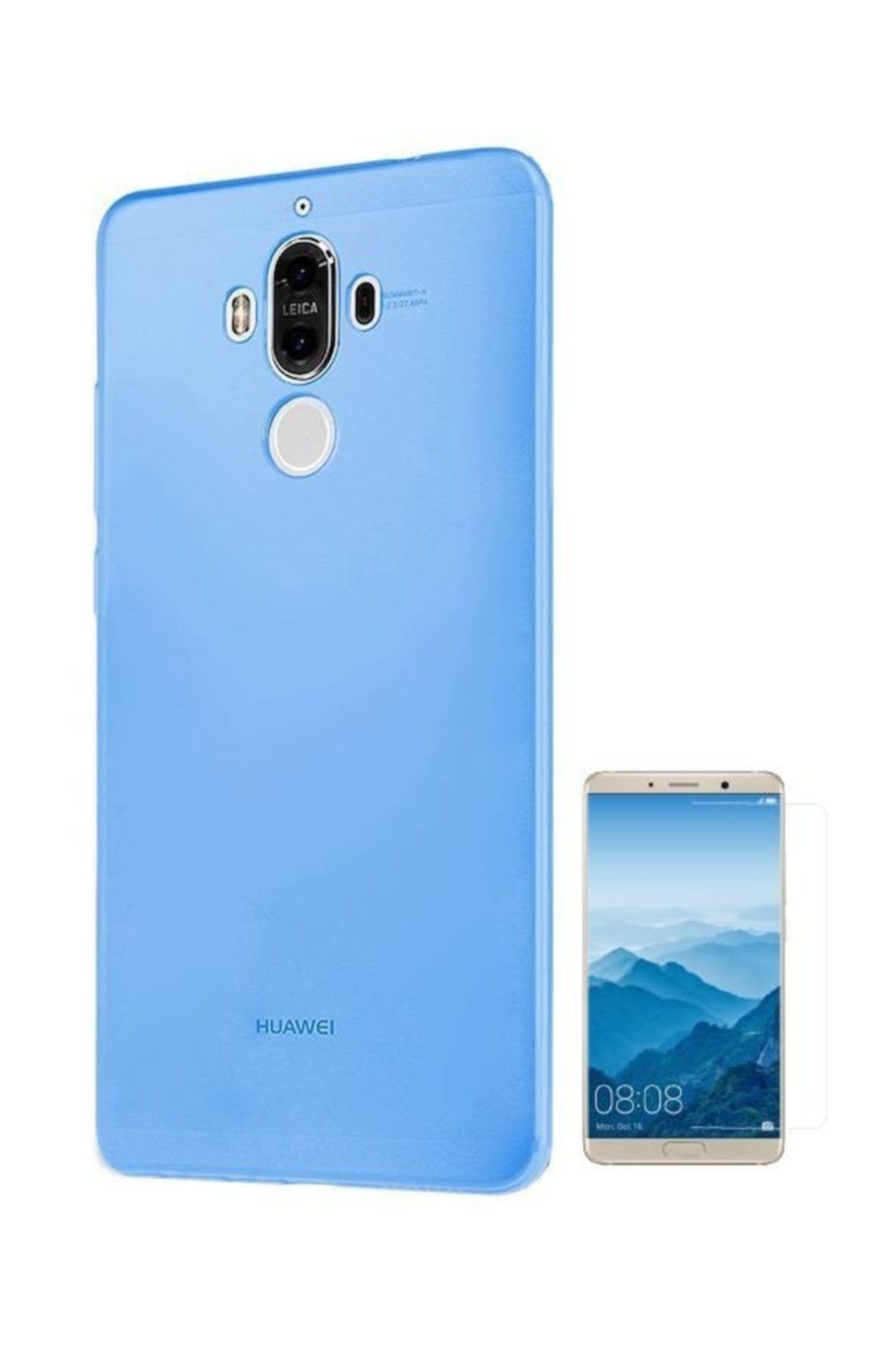 Tbkcase Huawei Mate 10 Silikon Kılıf Mavi + Cam Ekran Koruyucu