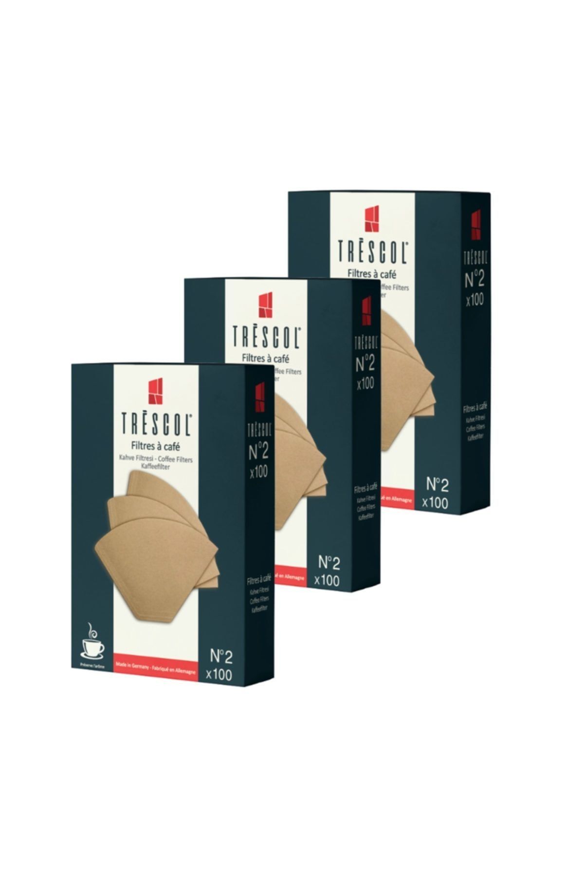 TRESCOL Kahve Filtresi 2 Numara Naturel Kağıt 3x100 300'lü Paket