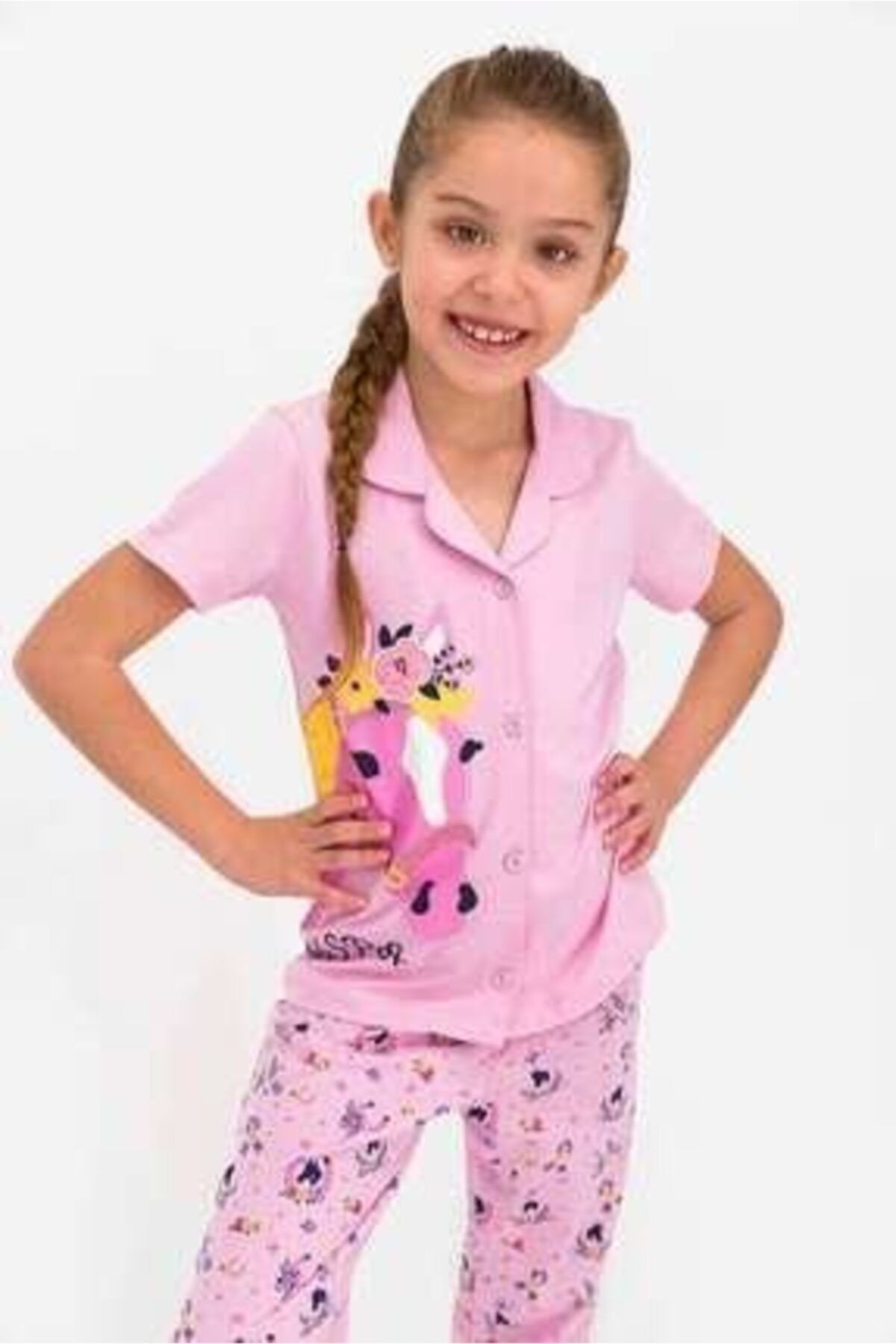 U.S. Polo Assn. Kız Çocuk Gömlek Pijama Pembe