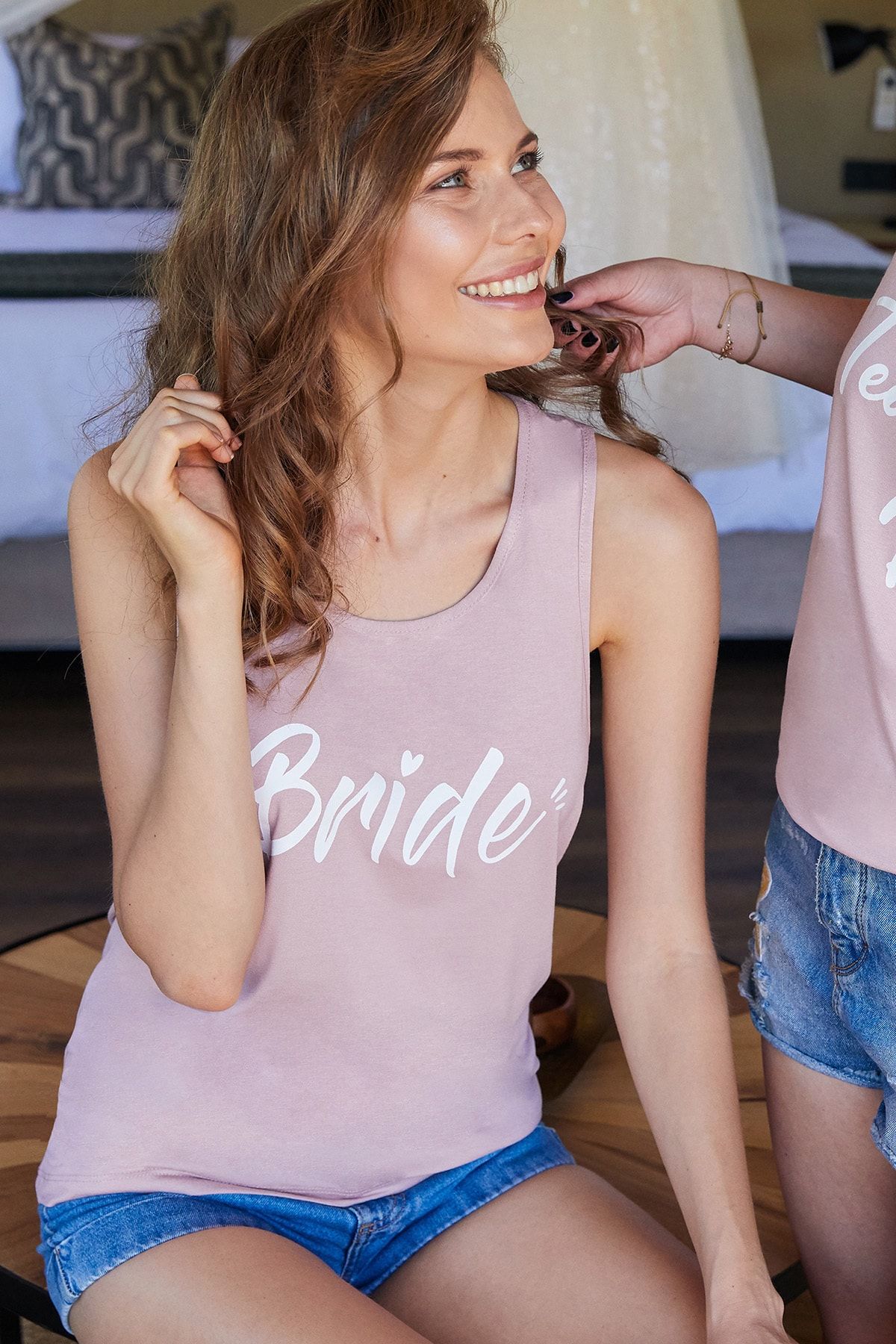 Oleg Cassini Kadın Pembe Askılı Bride T-shirt OCBRIDE-TT