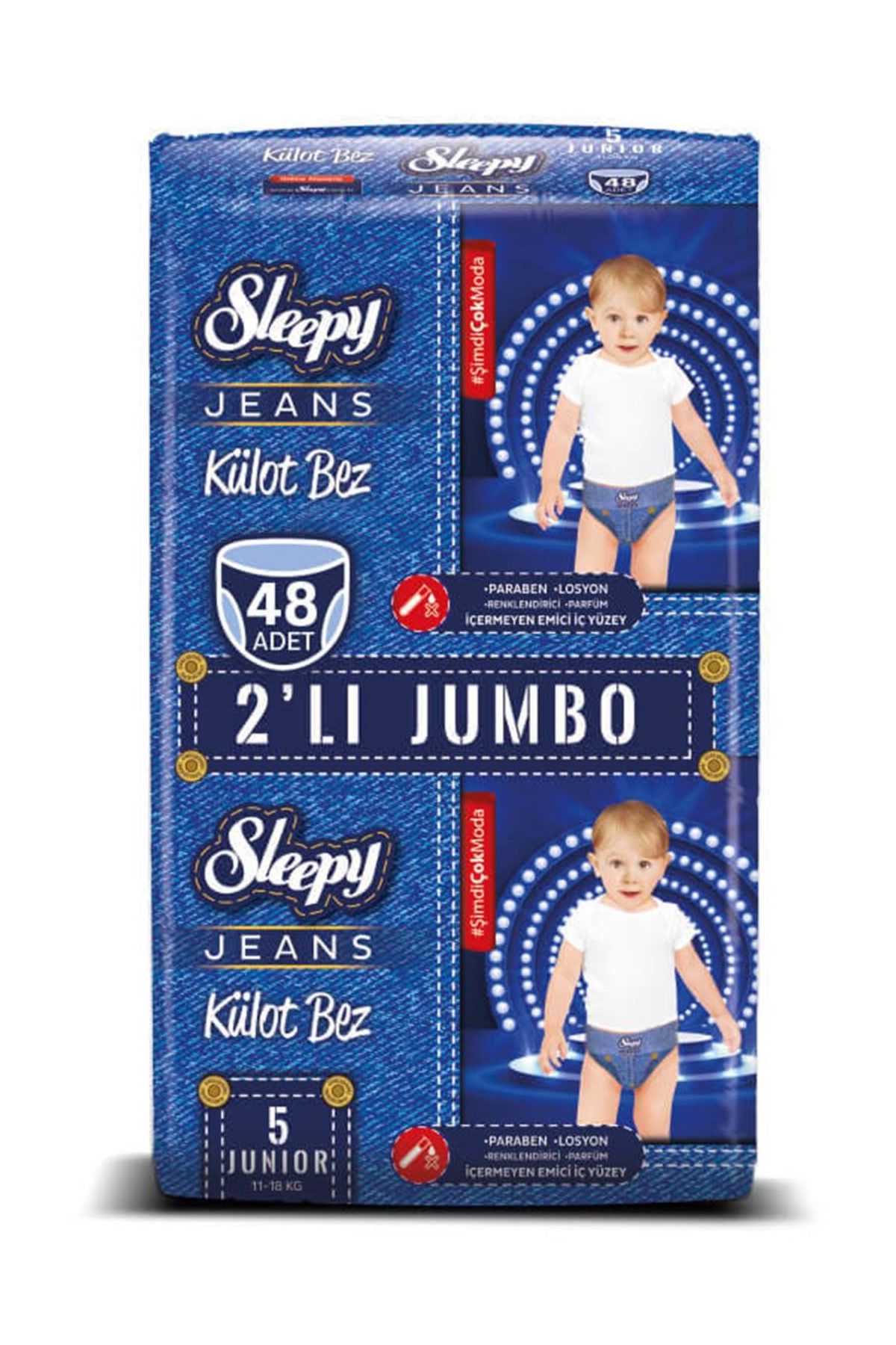 Sleepy Jeans Külot Bez 5 Beden Junior 2'li Jumbo 48 Adet (11-18KG)