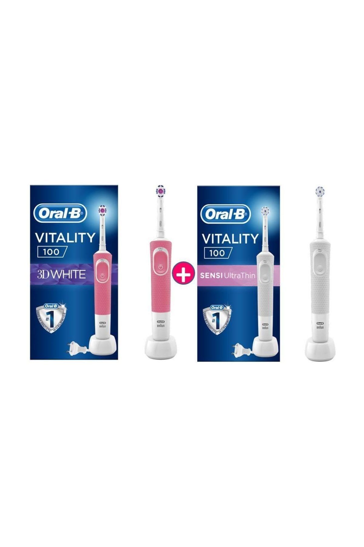 Oral-B D100 3D White Pembe + Sensi Beyaz Vitality Şarjlı Diş Fırçası