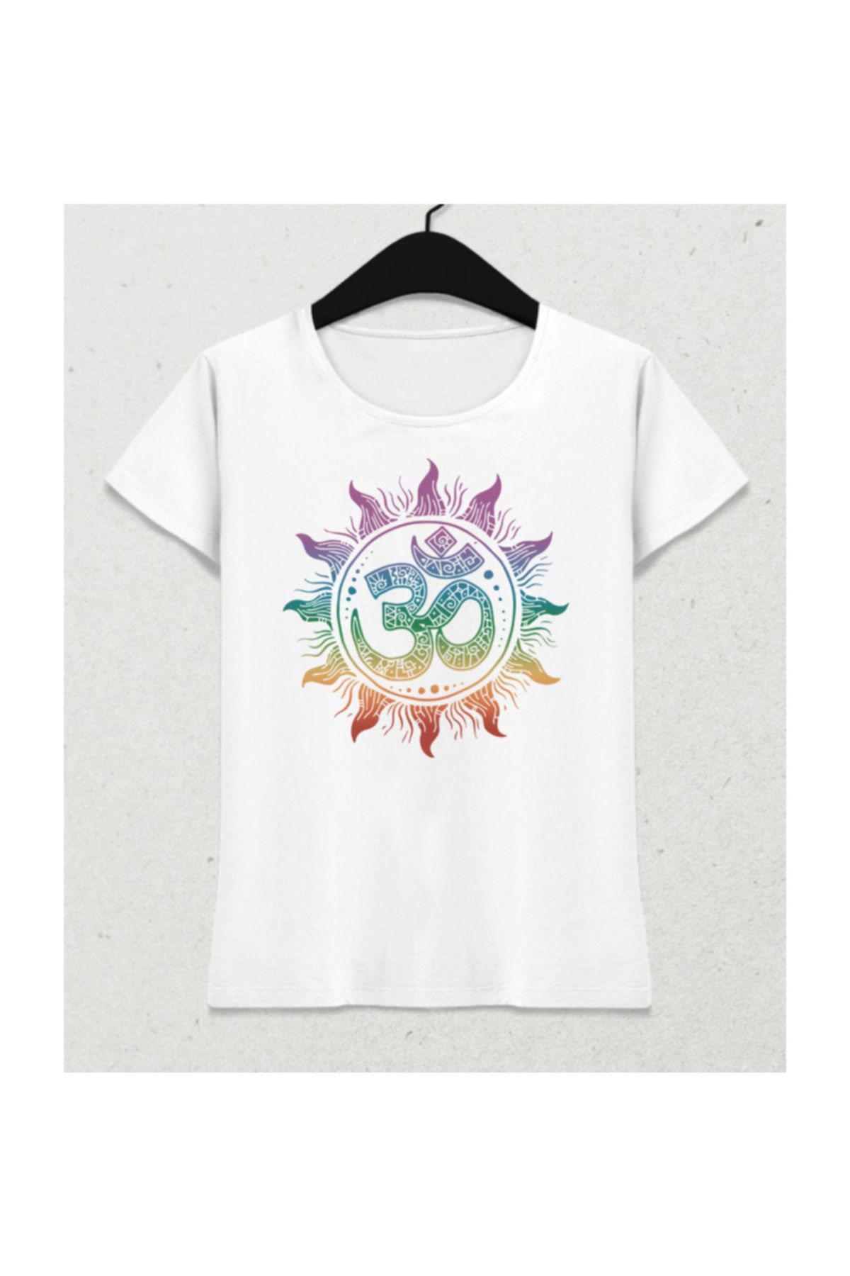 Basmatik Om Yoga Symbol Beyaz Kadın Tişört