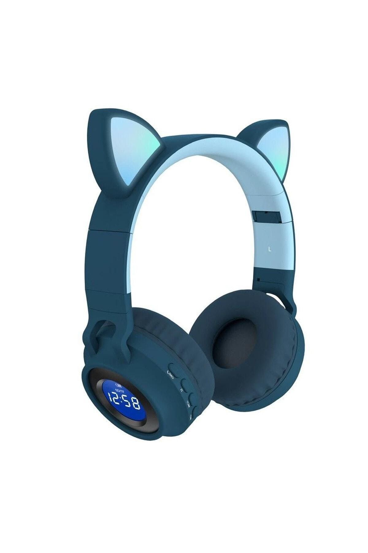 BSD GİFTED Dijital Göstergeli Led Işıklı Kedi Kulak Kablosuz Bluetooth Kulaklık