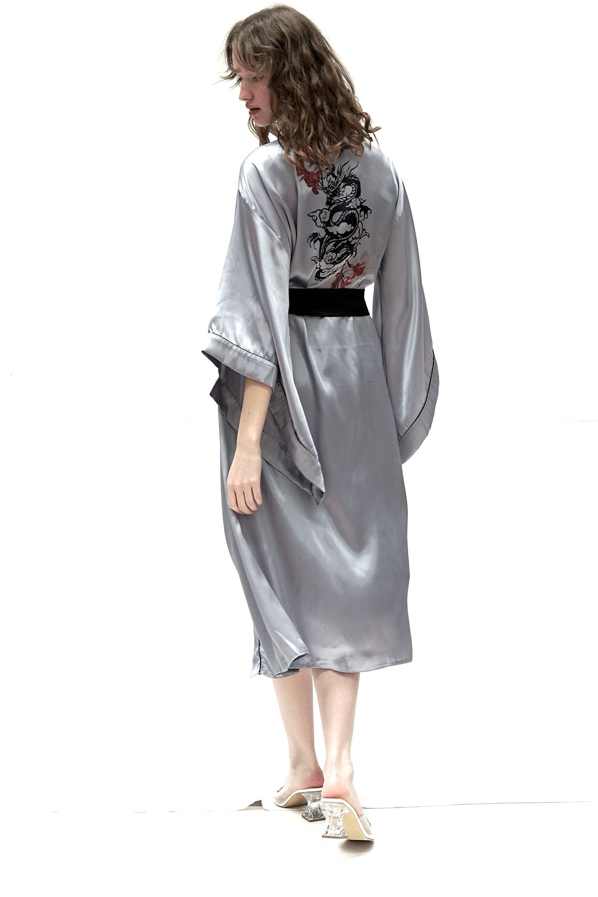 Mita Concept Ejderha & Çiçek Gri Kimono