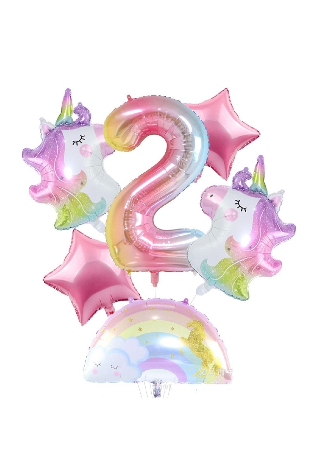 PartiMix Sevimli Unicorn Konsepti 2 Yaş Kız Çocuk Doğum Günü Parti Süsü Balon Seti Folyo Balonları