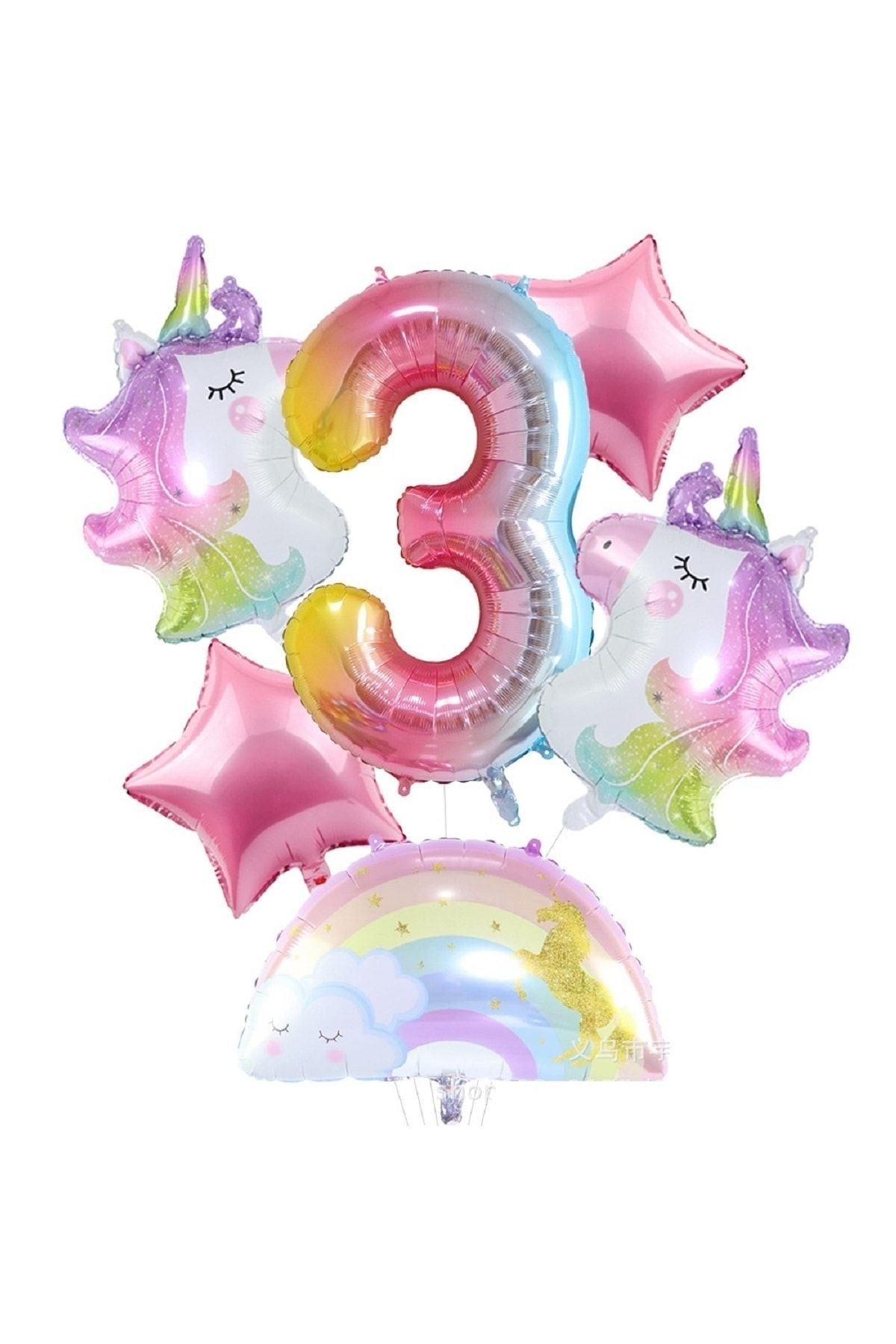 PartiMix Sevimli Unicorn Konsepti 3 Yaş Kız Çocuk Doğum Günü Parti Süsü Balon Seti Folyo Balonları