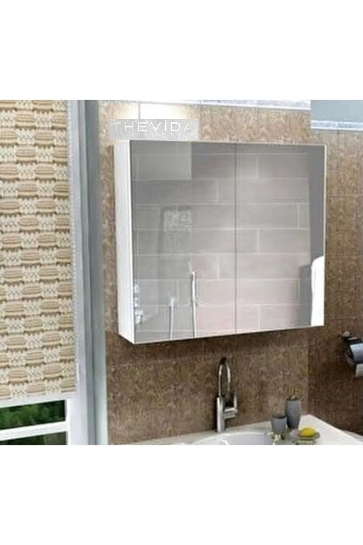 Thevida Lavabo Üstü Aynalı Banyo Dolabı Iki Kapaklı 60x60