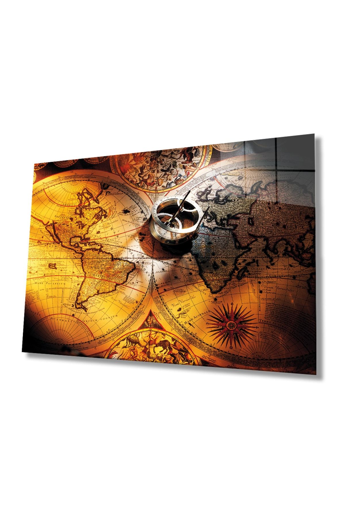 Rosyvien Eski Detaylı Dünya Haritası Cam Tablo, Ev Ve Ofis Duvar Dekoru, Hediyelik, Dayanıklı Temperli Cam