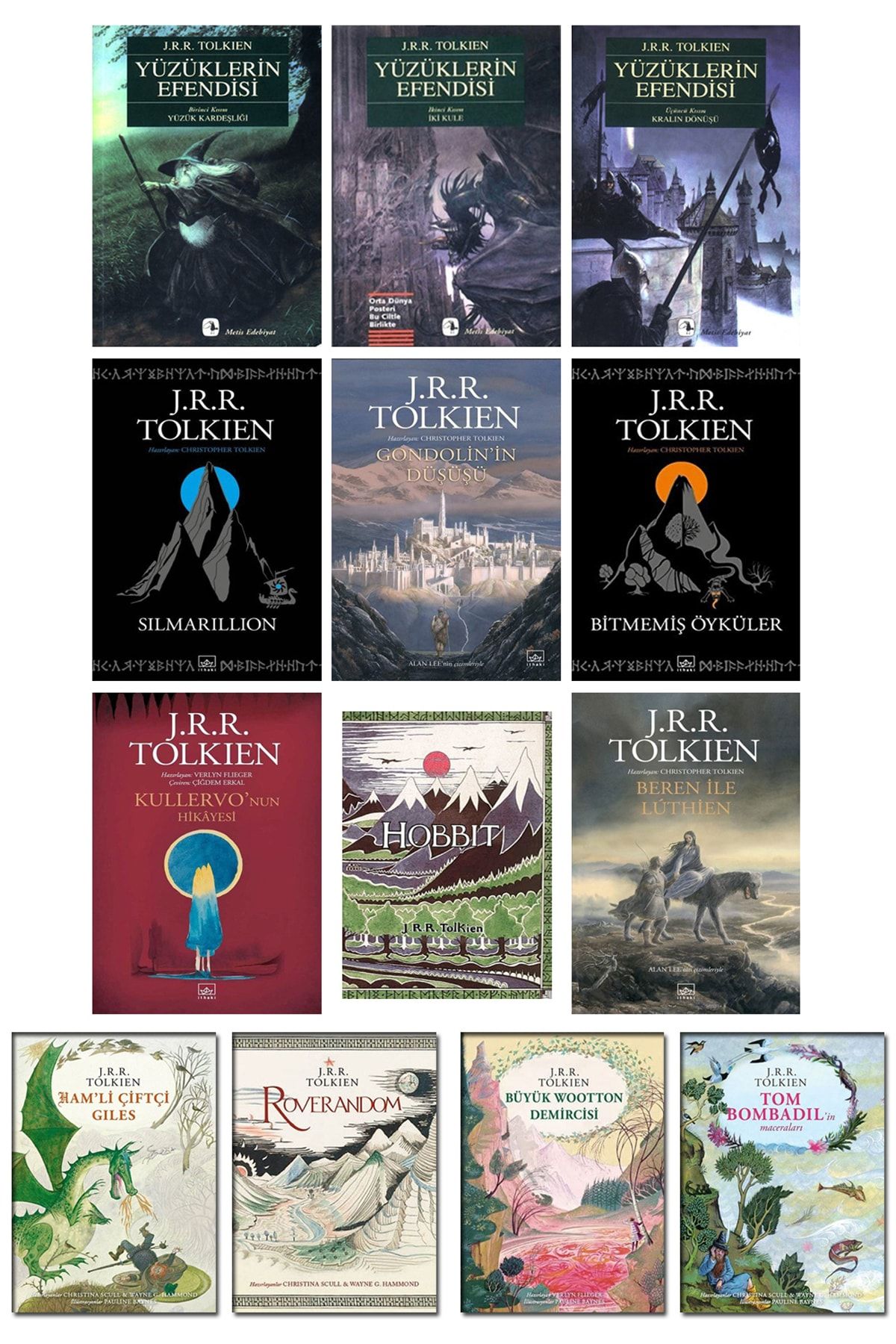 İthaki Yayınları Tolkien Külliyatı 13lü / Yüzüklerin Efendisi Hobbit Silmarillion Bitmemiş Öyküler Gondolin'in Düşüşü