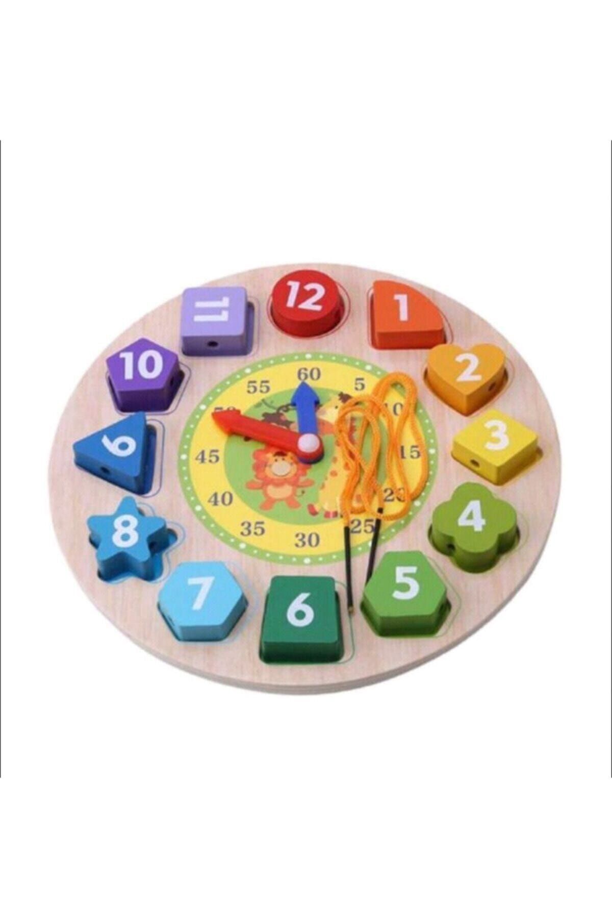 Wooden Toys Ahşap Saat Geometrik Saat İpe Geçirme Bultak Oyunu Saat Bultak 01